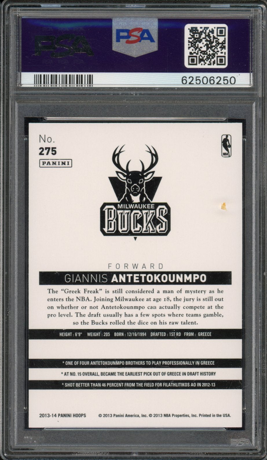 2013-14 Hoops Giannis Antetokounmpo Rookie PSA 10