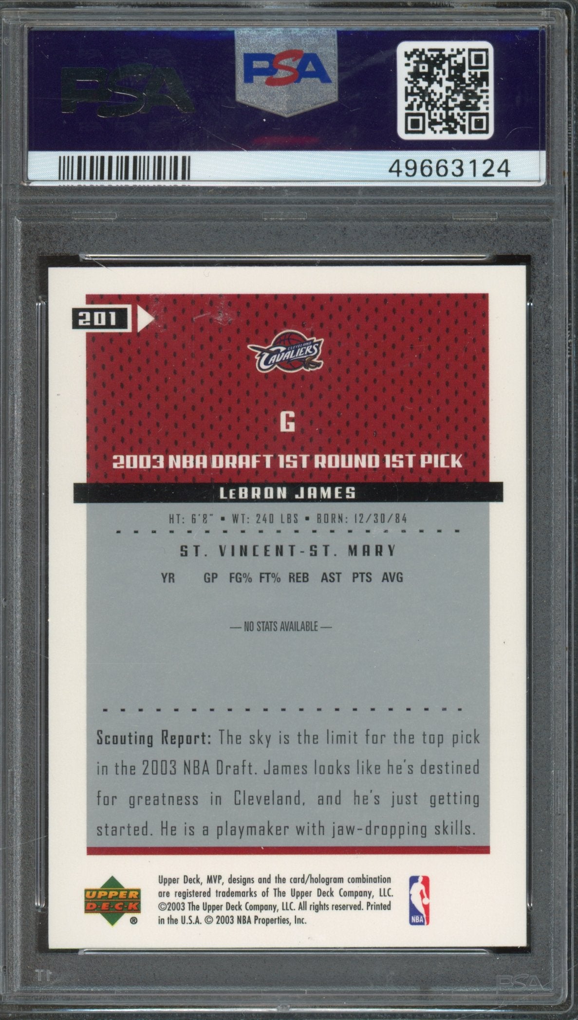 2003 Upper Deck MVP Lebron James Rookie PSA 8