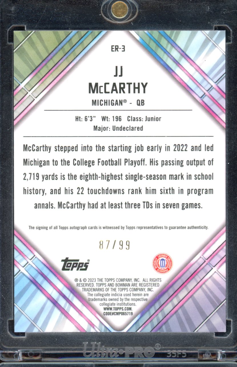 2023 Bowman U Chrome JJ Mccarthy Early Risers Auto /99