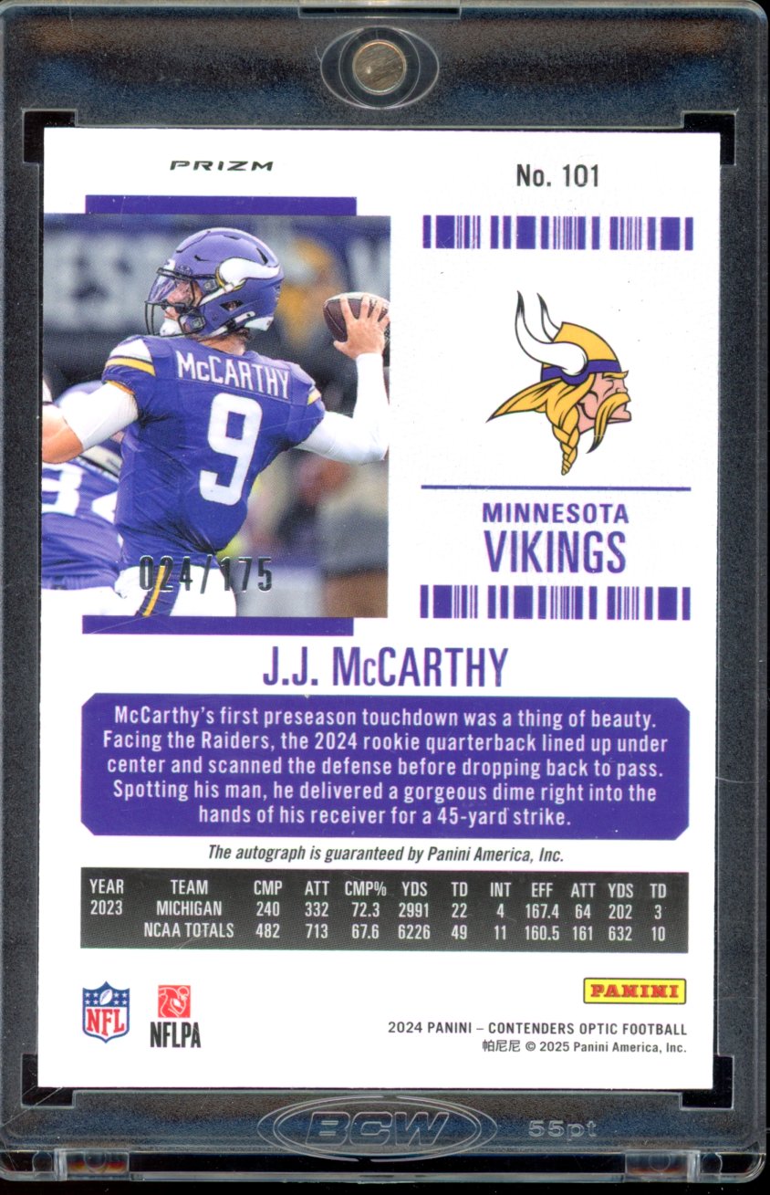 2024 Contenders Optic JJ Mccarthy Red Rookie Auto /175