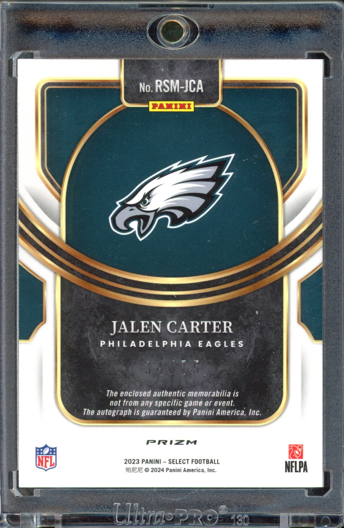 2023 Select Jalen Carter Rookie Patch Auto Blue 34/75 RC
