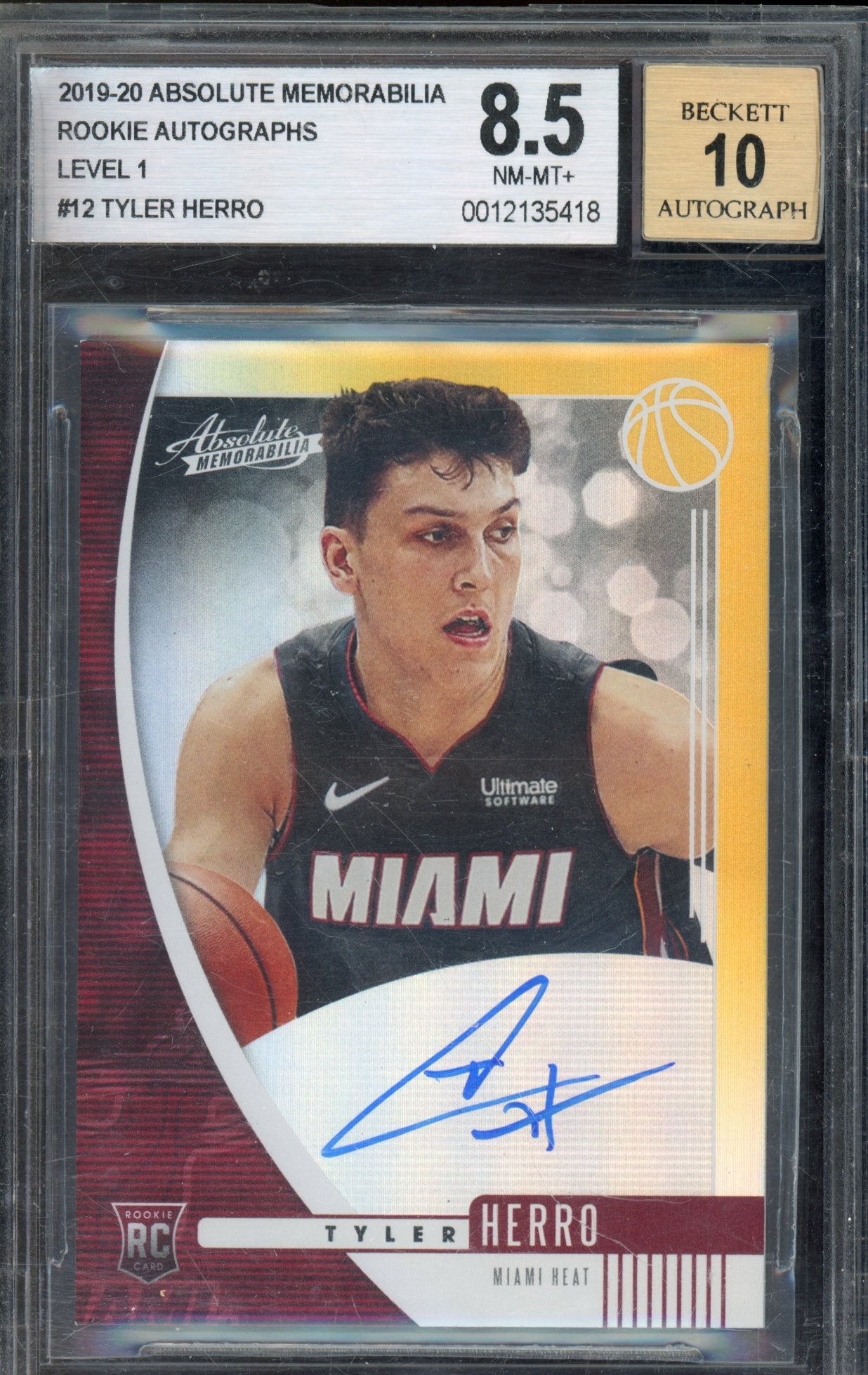 2019-20 Absolute Tyler Herro Level 1 Rookie Auto BGS 8.5/10