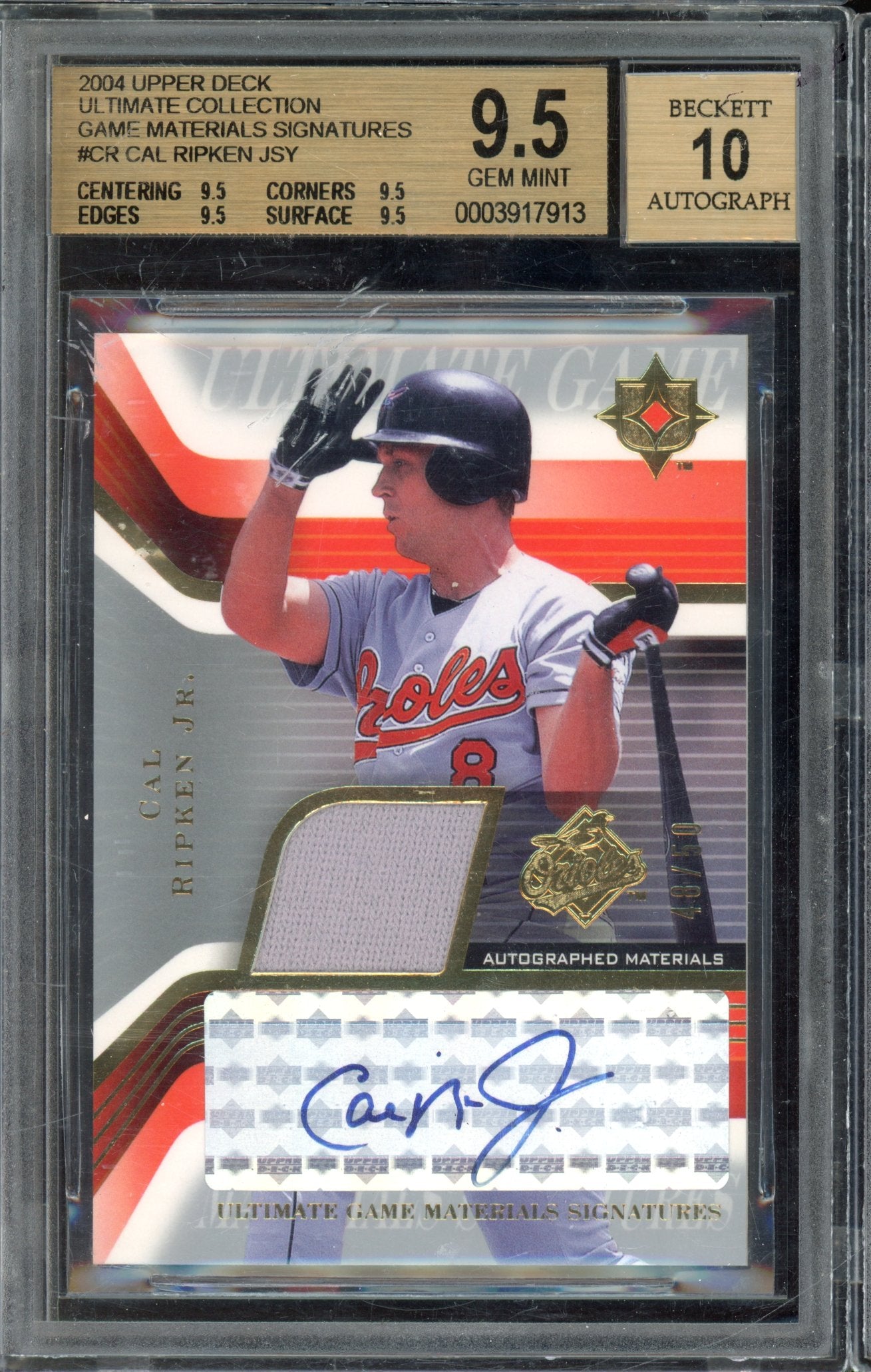 2004 Ultimate Cal Ripken Jr. Game Jersey Auto 48/50 BGS 9.5 AUTO 10
