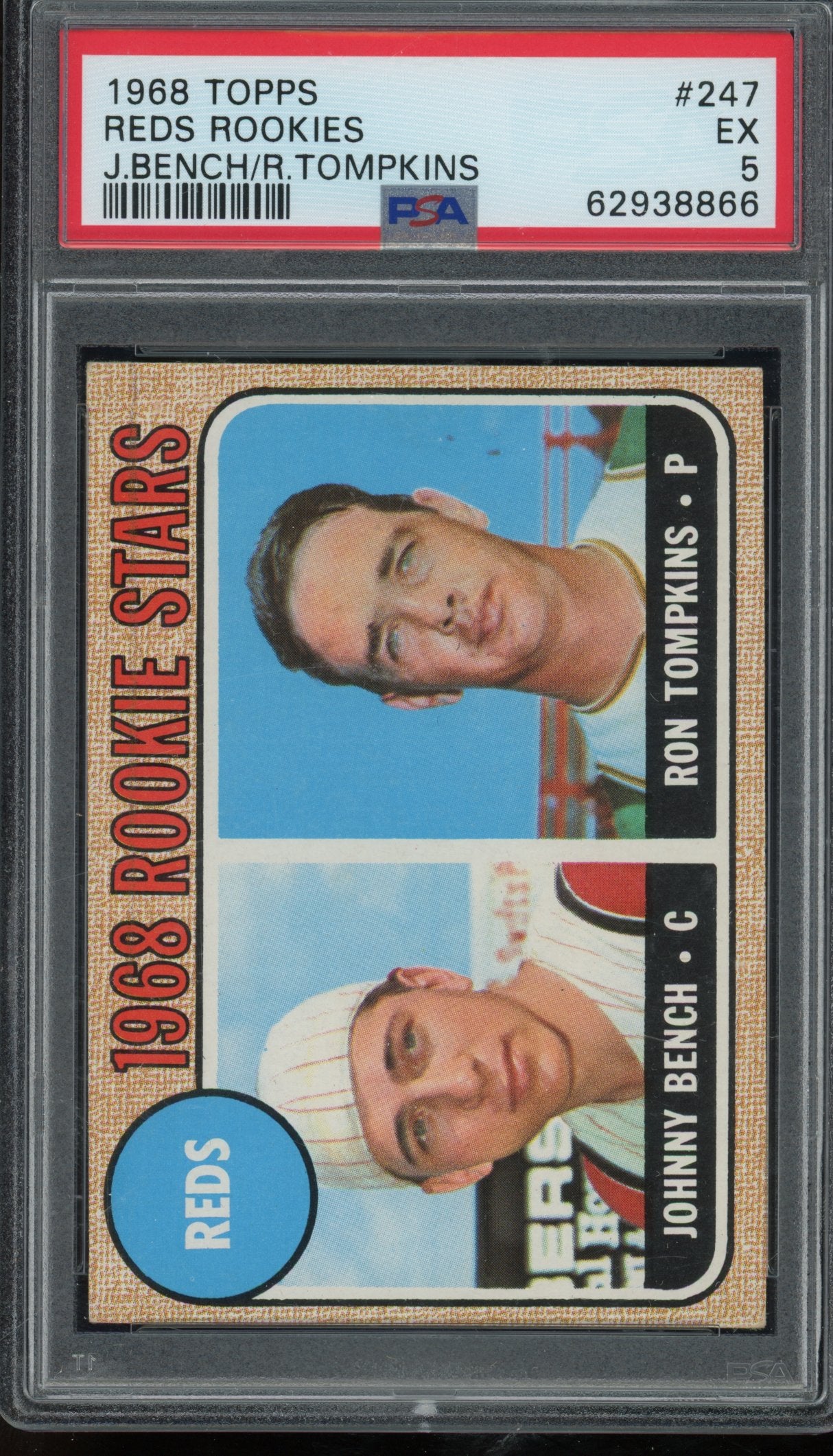 1968 Topps Johnny Bench Ron Tompkins PSA 5 RC Nicely Centered