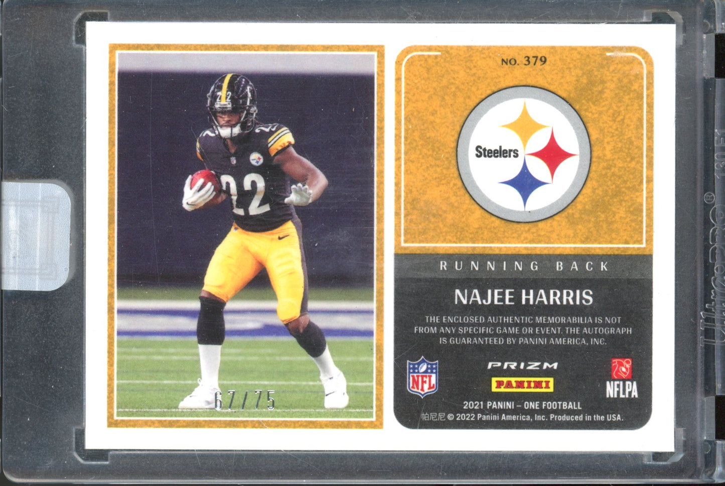 2021 Panini One Najee Harris Formula One Blue Patch Auto 67/75 RC