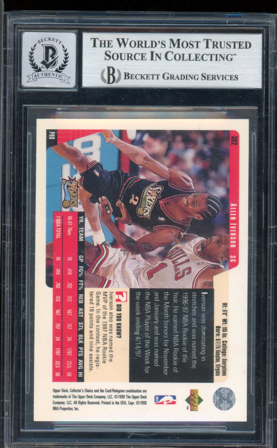 1997-98 Collectors Choice Allen Iverson Auto BGS 10 Auto