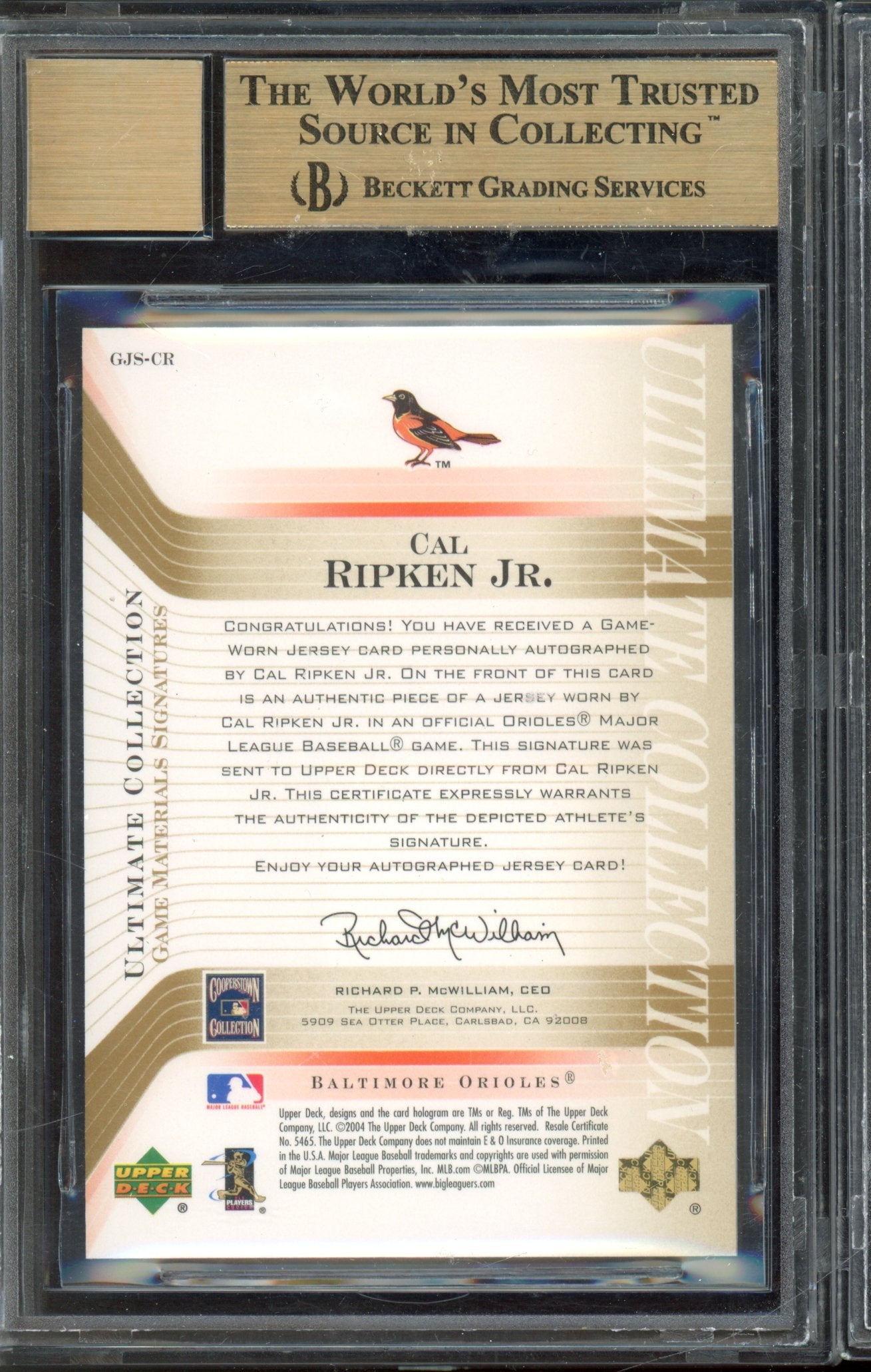2004 Ultimate Cal Ripken Jr. Game Jersey Auto 48/50 BGS 9.5 AUTO 10