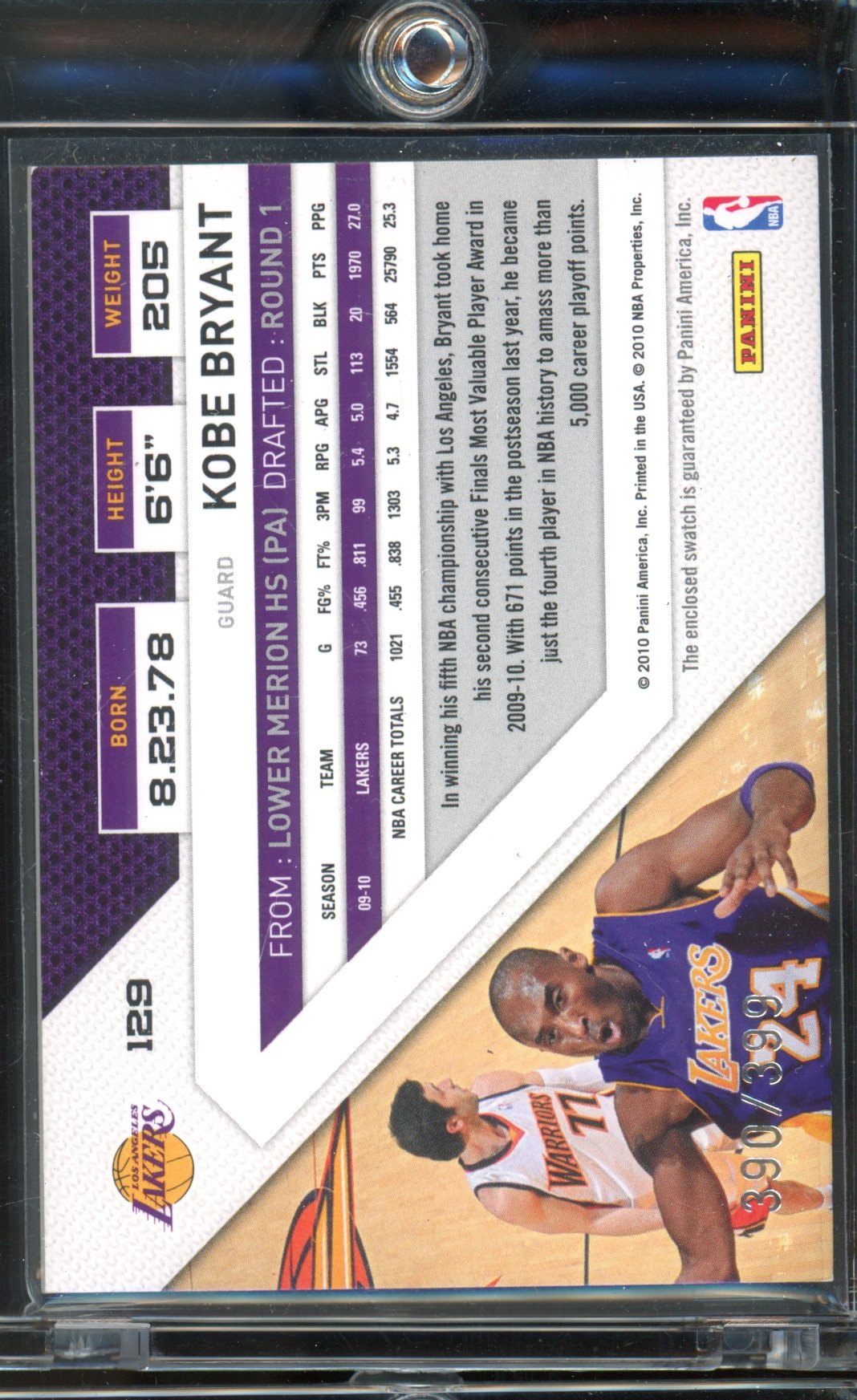 2010 Threads Kobe Bryant Jersey 390/399 GAME USED