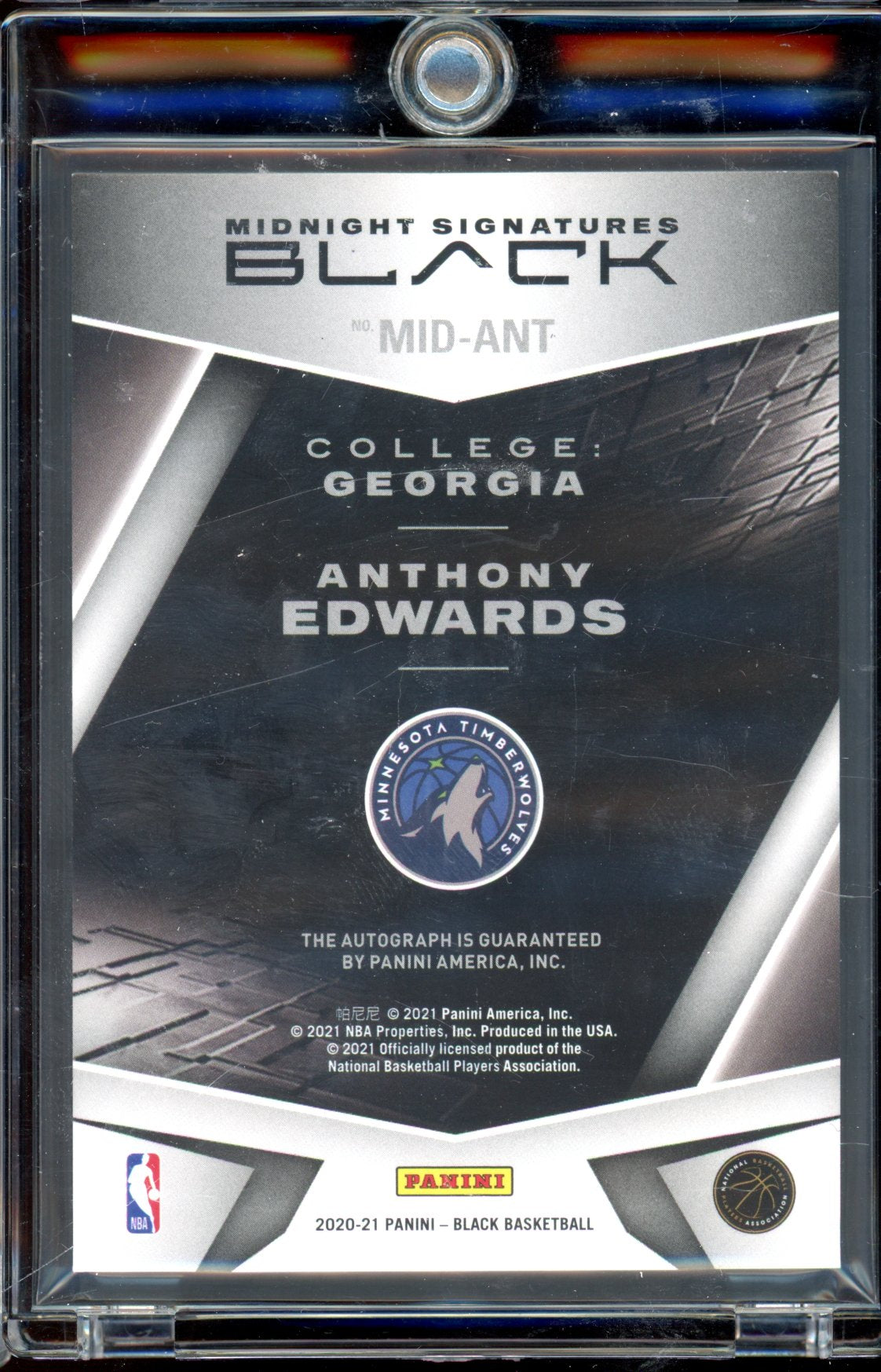 2020-21 Panini Black Anthony Edwards Rookie Auto /10