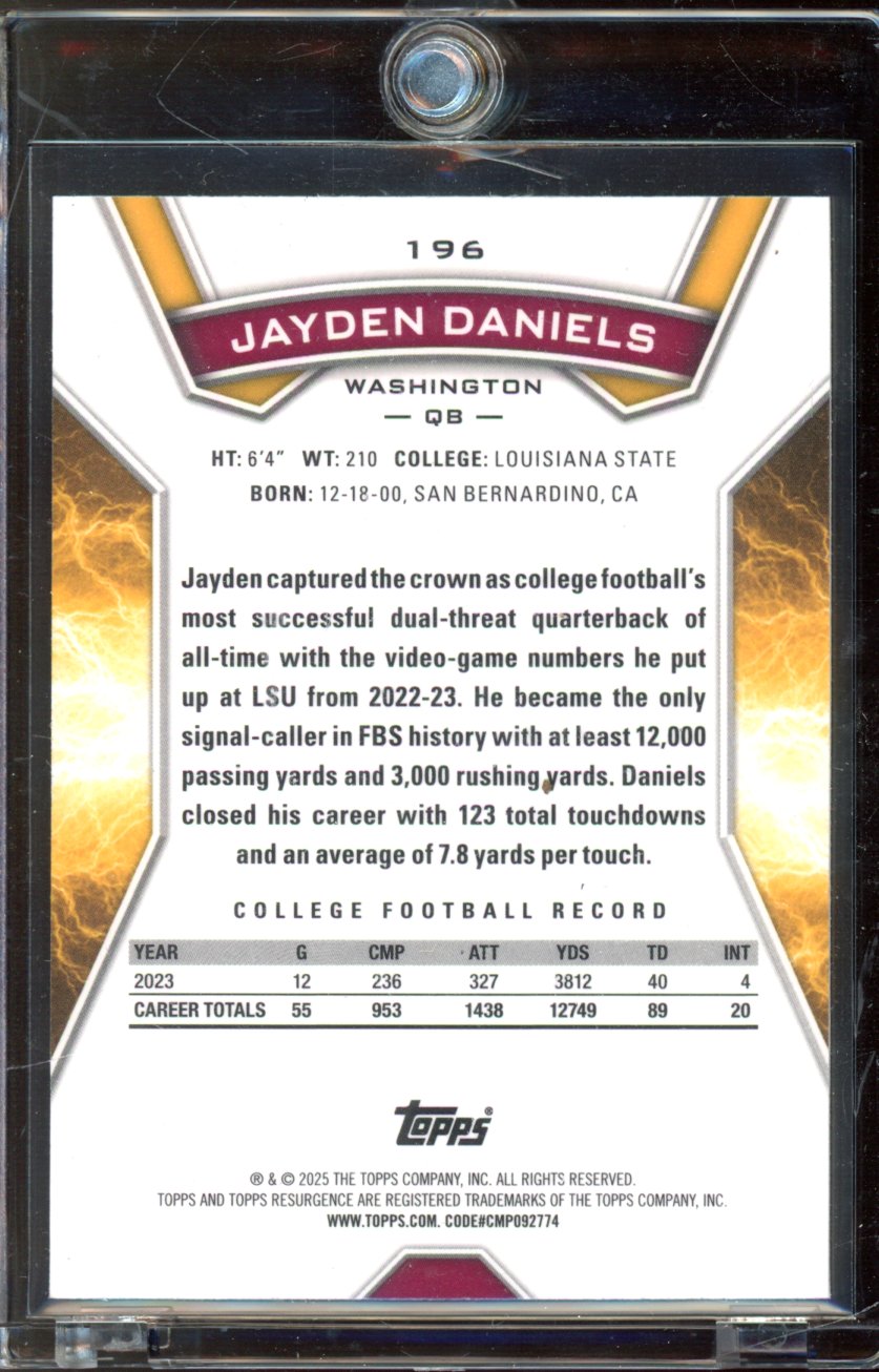 2024 Topps Resurgence Jayden Daniels Yellow Surge Rookie /225