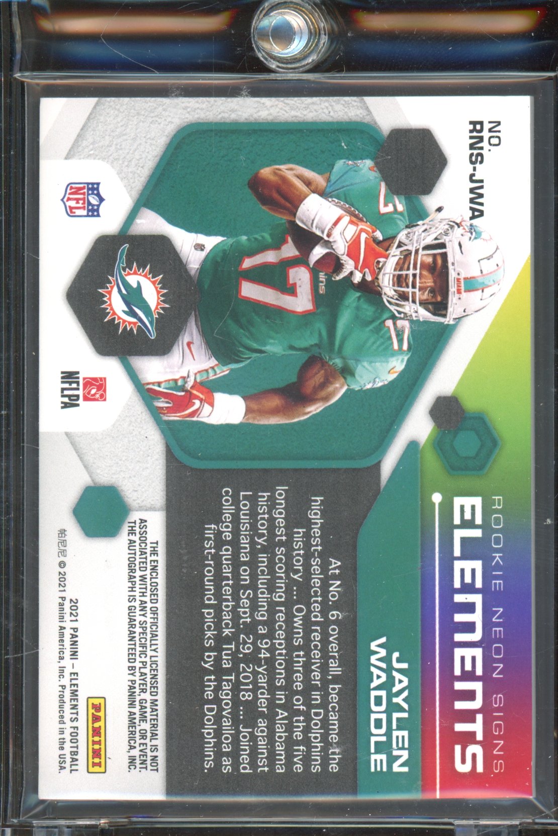 2021 Elements Jaylen Waddle Rookie Neon Signs Auto Jersey 23/25 RC