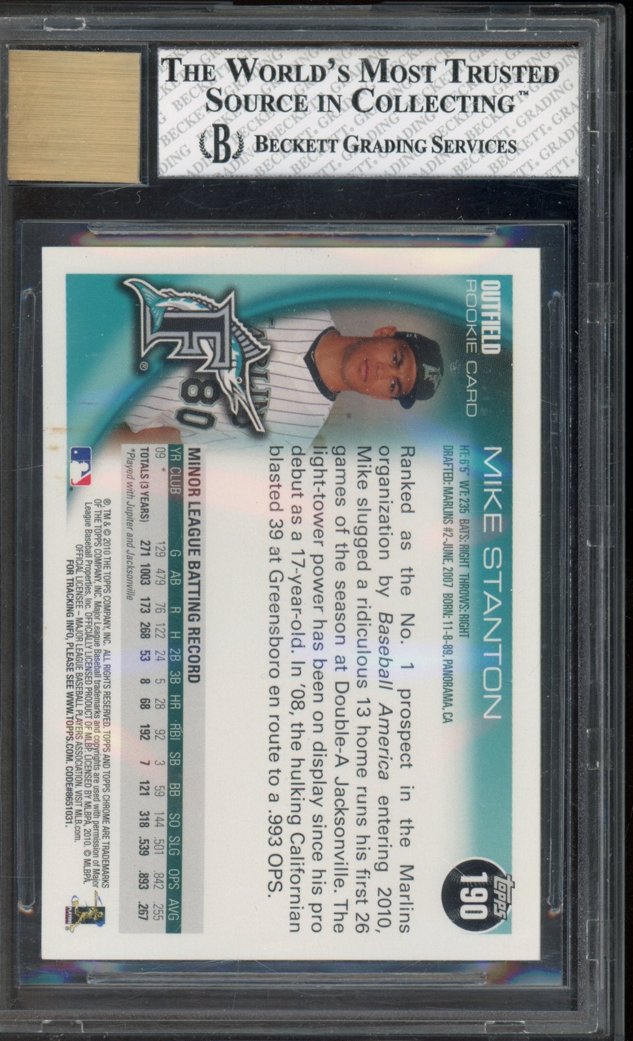 2010 Topps Chrome Mike Gincarlo Stanton Rookie Auto BGS 8/10