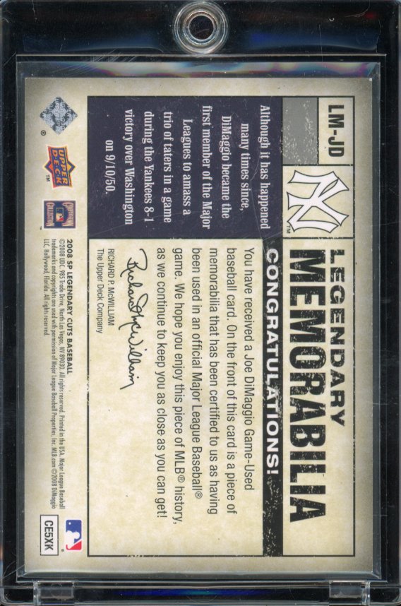 2008 Upper Deck Sp Joe Dimaggio Game Used Patch /15