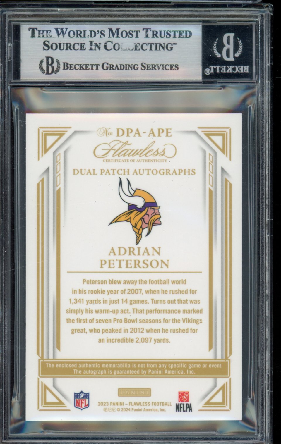 2023 Flawless Adrian Peterson Bronze /6 Patch Auto BGS 7