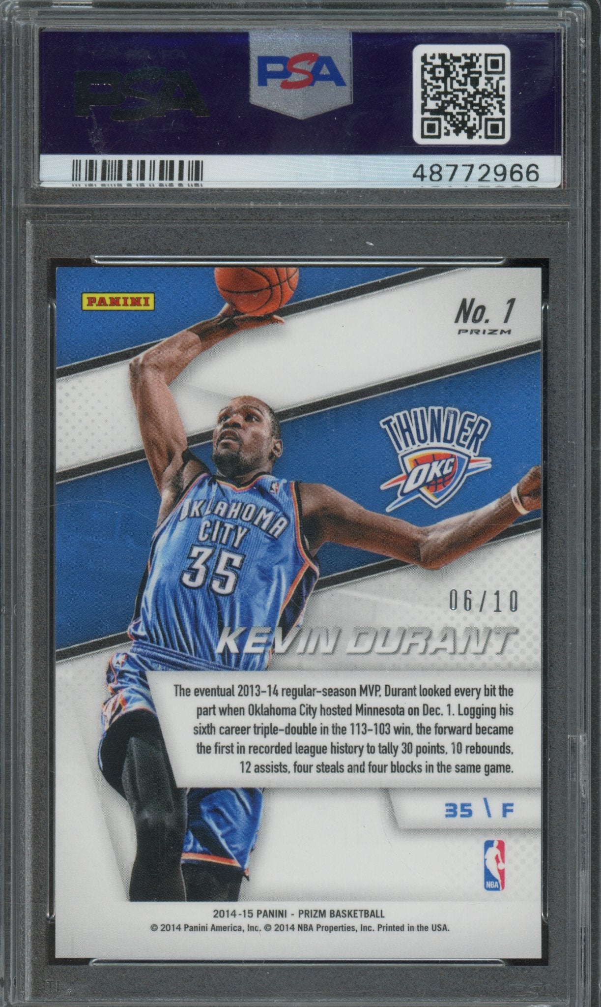 2014 Prizm Kevin Durant Representatives Gold Pulsar 06/10 PSA 9