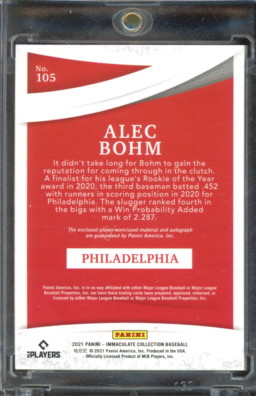 2021 Immaculate Alec Bohm Rookie Patch Auto 1/8