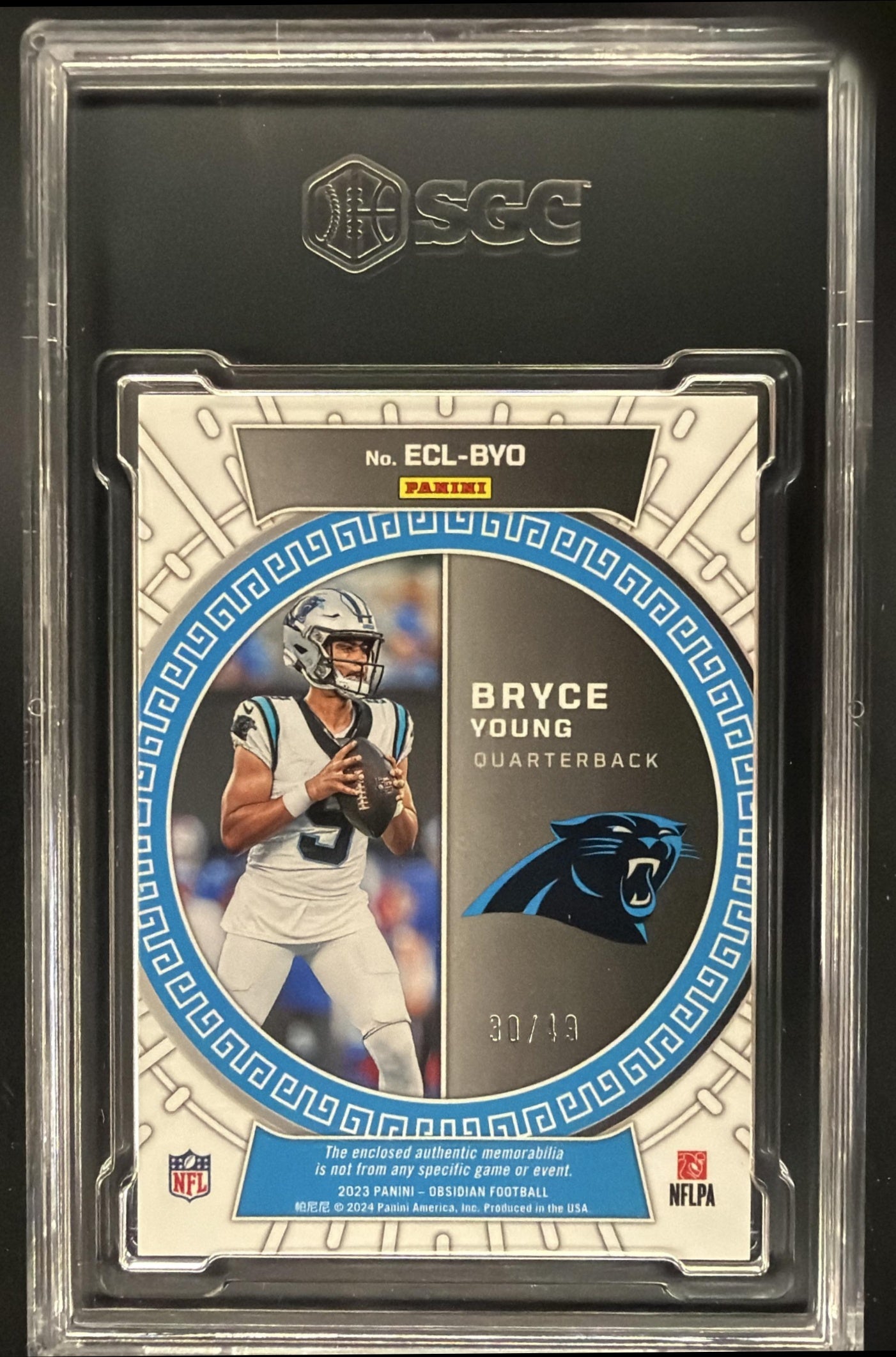 2023 Panini Obsidian Bryce Young #ECL-BYO Eclipse Materials /199 MEM RC SGC 9.5