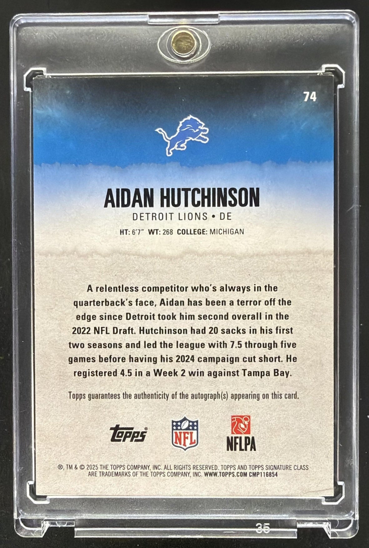 2025 Topps Signature Class Aidan Hutchinson #74 Veteran Auto Blue Foil 5/5