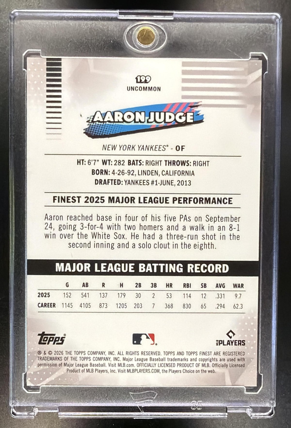 2026 Topps Finest Aaron Judge #199 Uncommon X-Fractor Gold /50