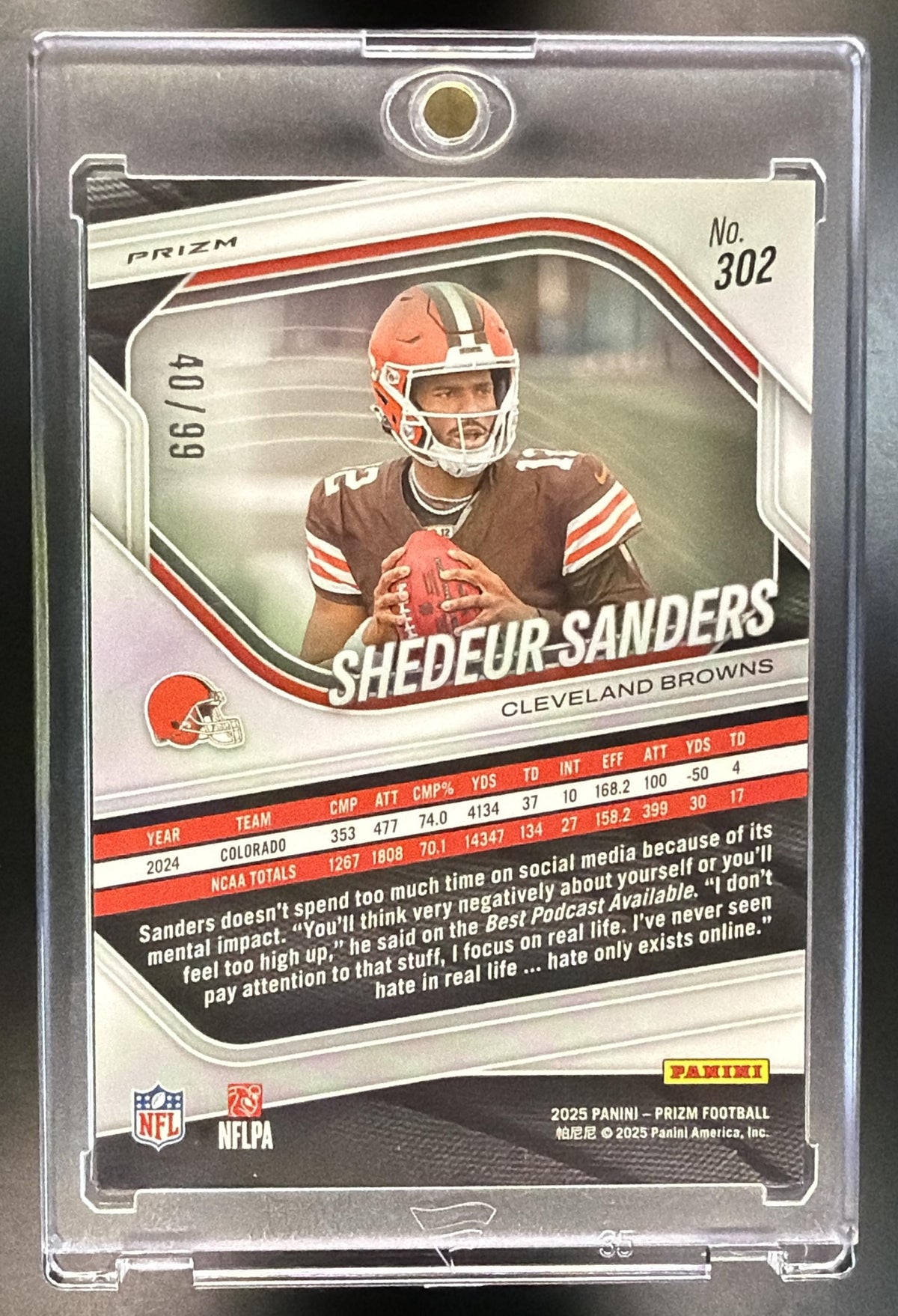 2025 Panini Prizm Shedeur Sanders #302 Blue Ice 40/99 RC