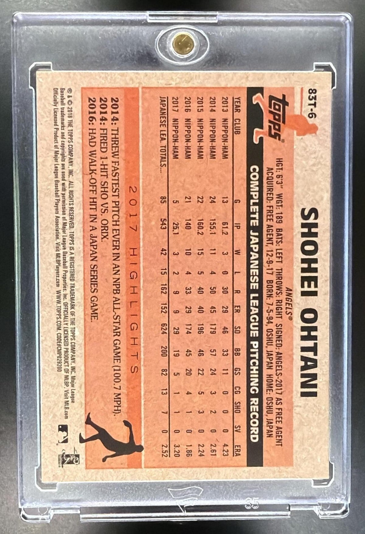 2018 Topps Chrome Shohei Ohtani #83T-6 1983 Refractor RC Angels
