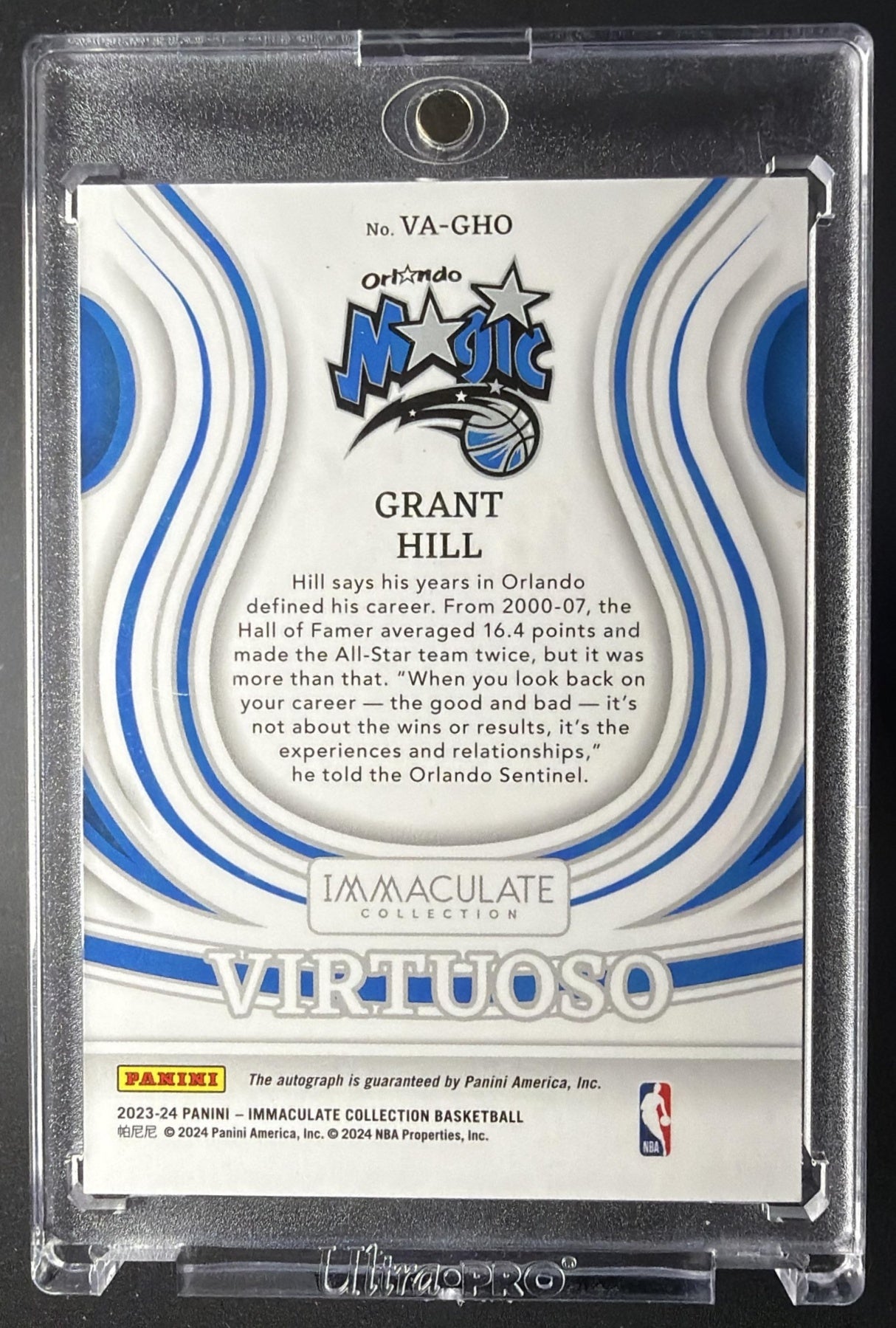 2023-24 Panini Immaculate Grant Hill #VA-GHO Virtuoso Auto /75