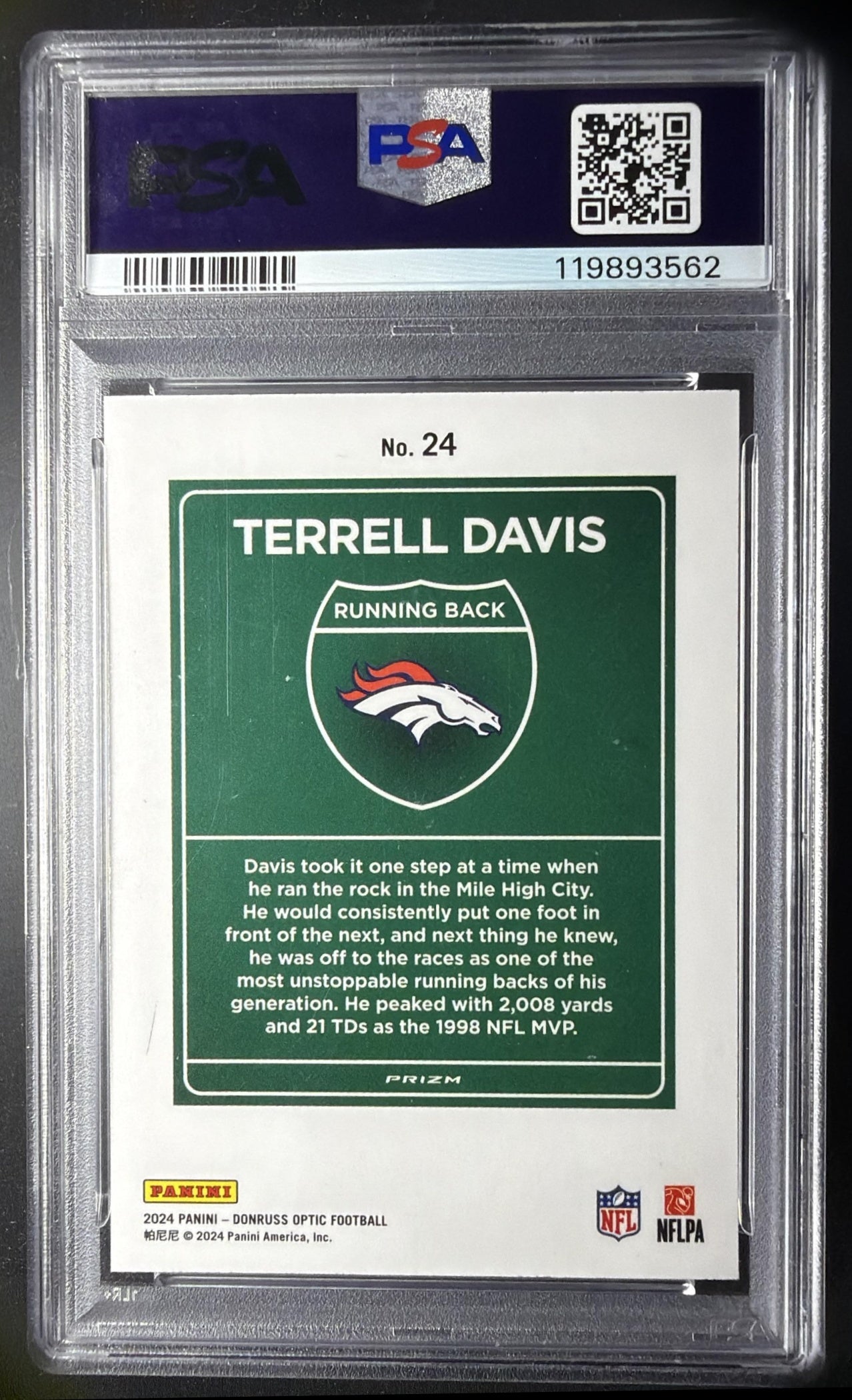 2024 Panini Donruss Optic Terrell Davis #24 Downtown SSP PSA 9