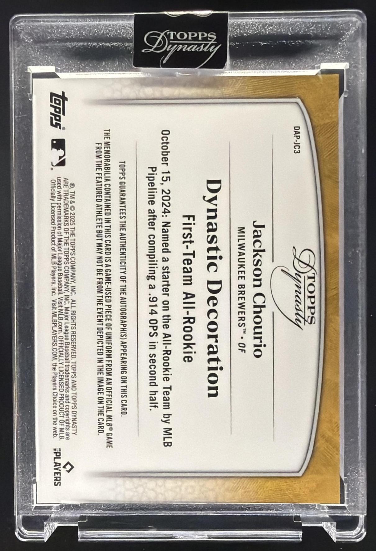 2025 Topps Dynasty Jackson Chourio #DAP-JC3 Auto Patch Silver 1/5 MEM