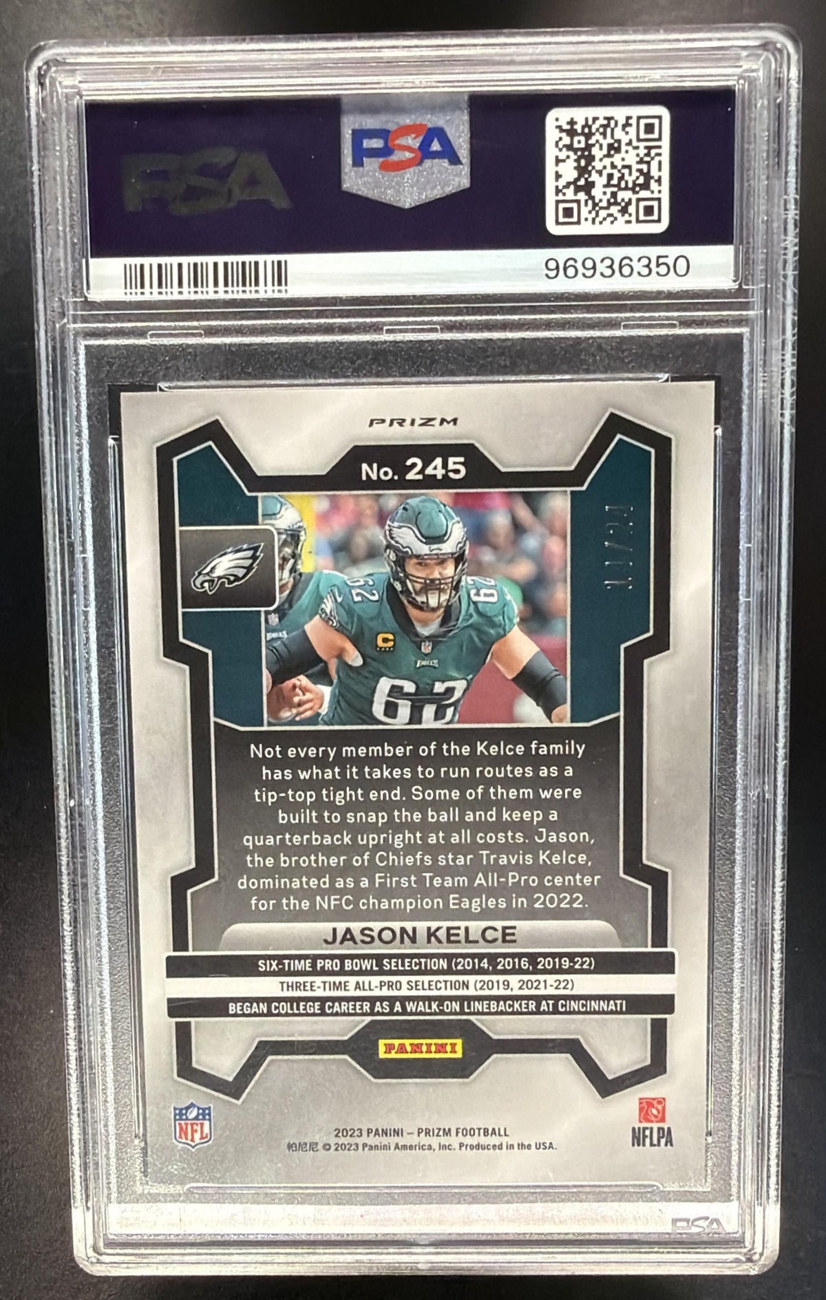 2023 Panini Prizm Jason Kelce #245 Red Sparkle PSA 9