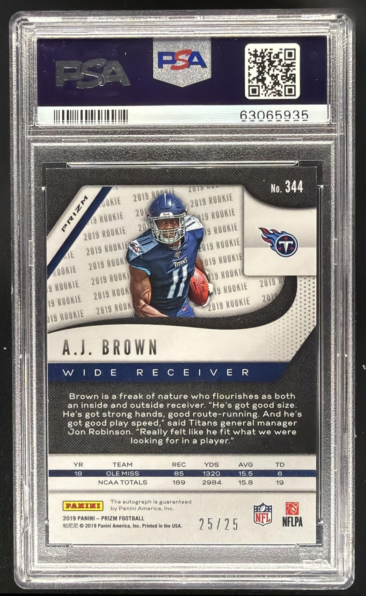 2019 Panini Prizm A.J. Brown #344 Rookie Auto Red Shimmer /35 RC PSA 9