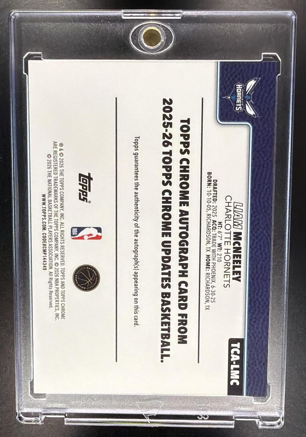 2025 Topps Chrome Update Sapphire Liam McNeeley #TCA-LMC Auto Orange Refractor /25 RC