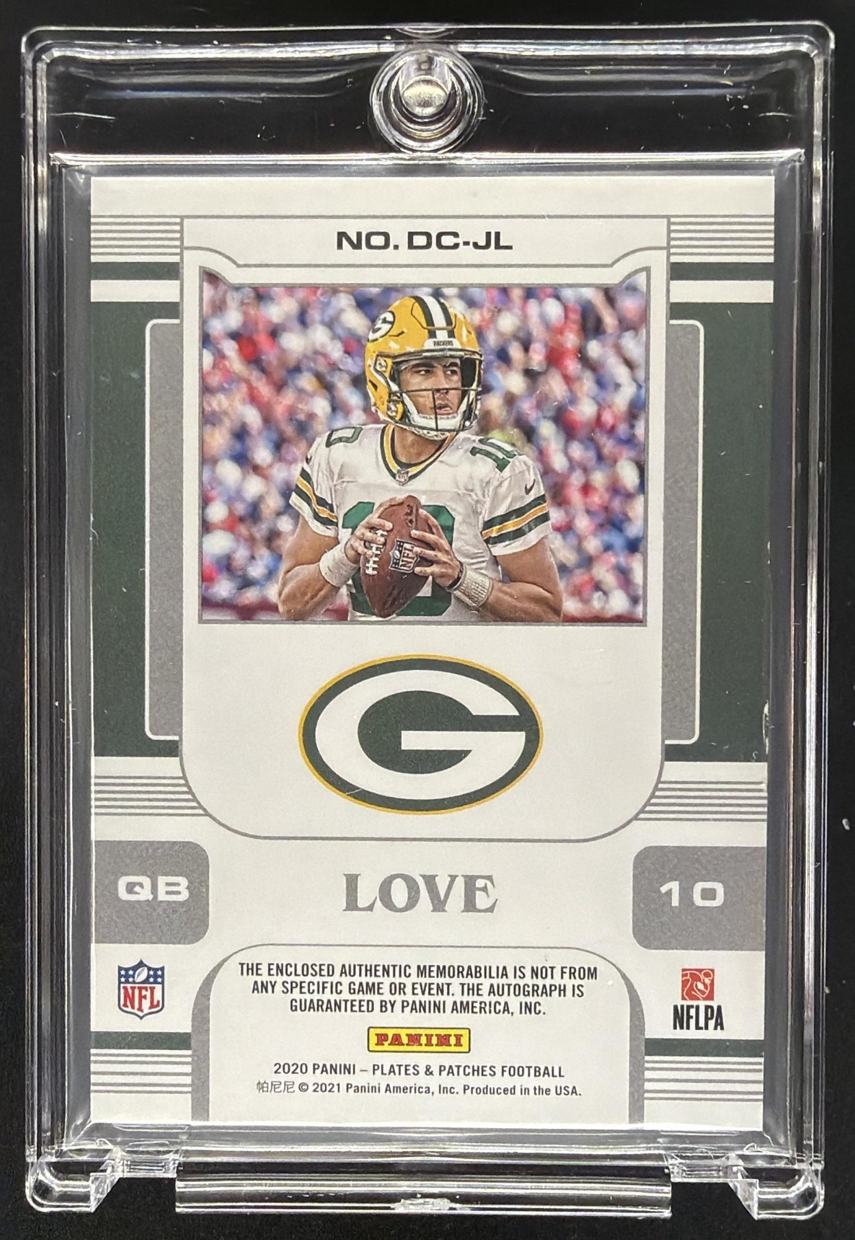 2020 Panini Plates & Patches Jordan Love #DC-JL Double Coverage Rookie Patch Auto Purple /35