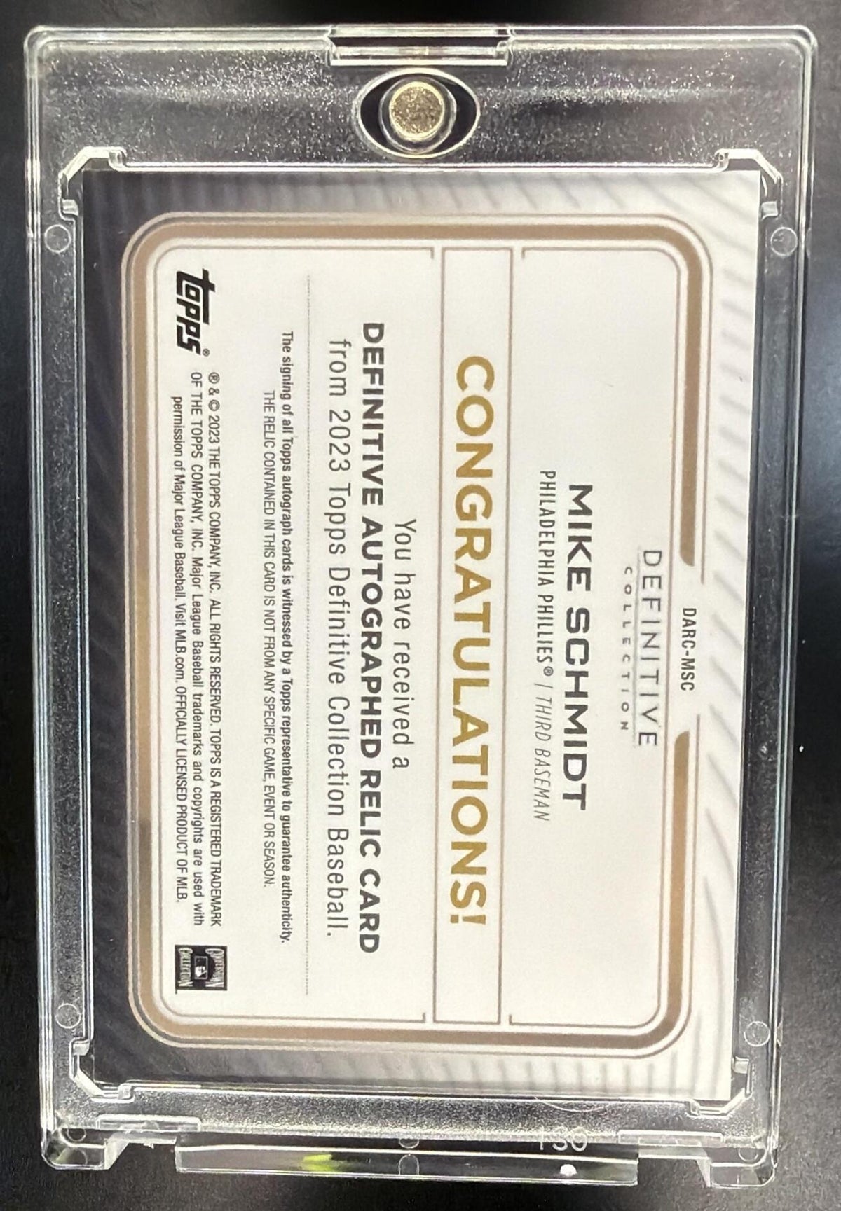 2023 Topps Definitive Mike Schmidt #DARC-MSC Auto Relic Collection 8/50