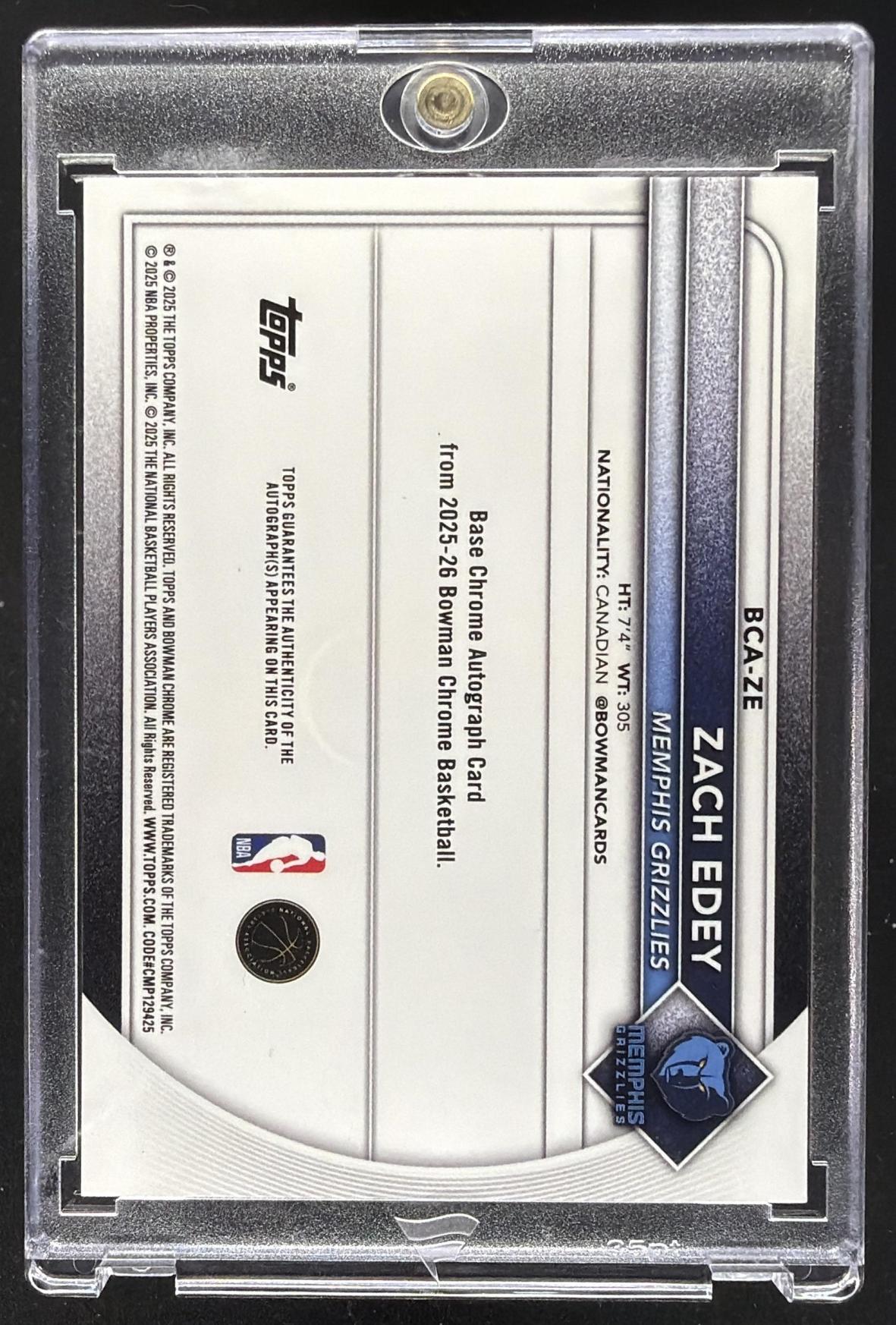 2025-26 Bowman Zach Edey #BCA-ZE Chrome Auto Red Sapphire /5