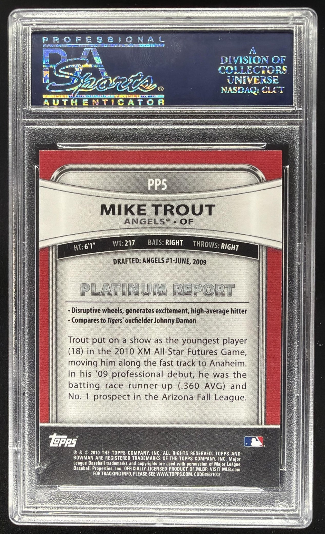 2010 Bowman Platinum Mike Trout #PP5 Prospects PSA 9