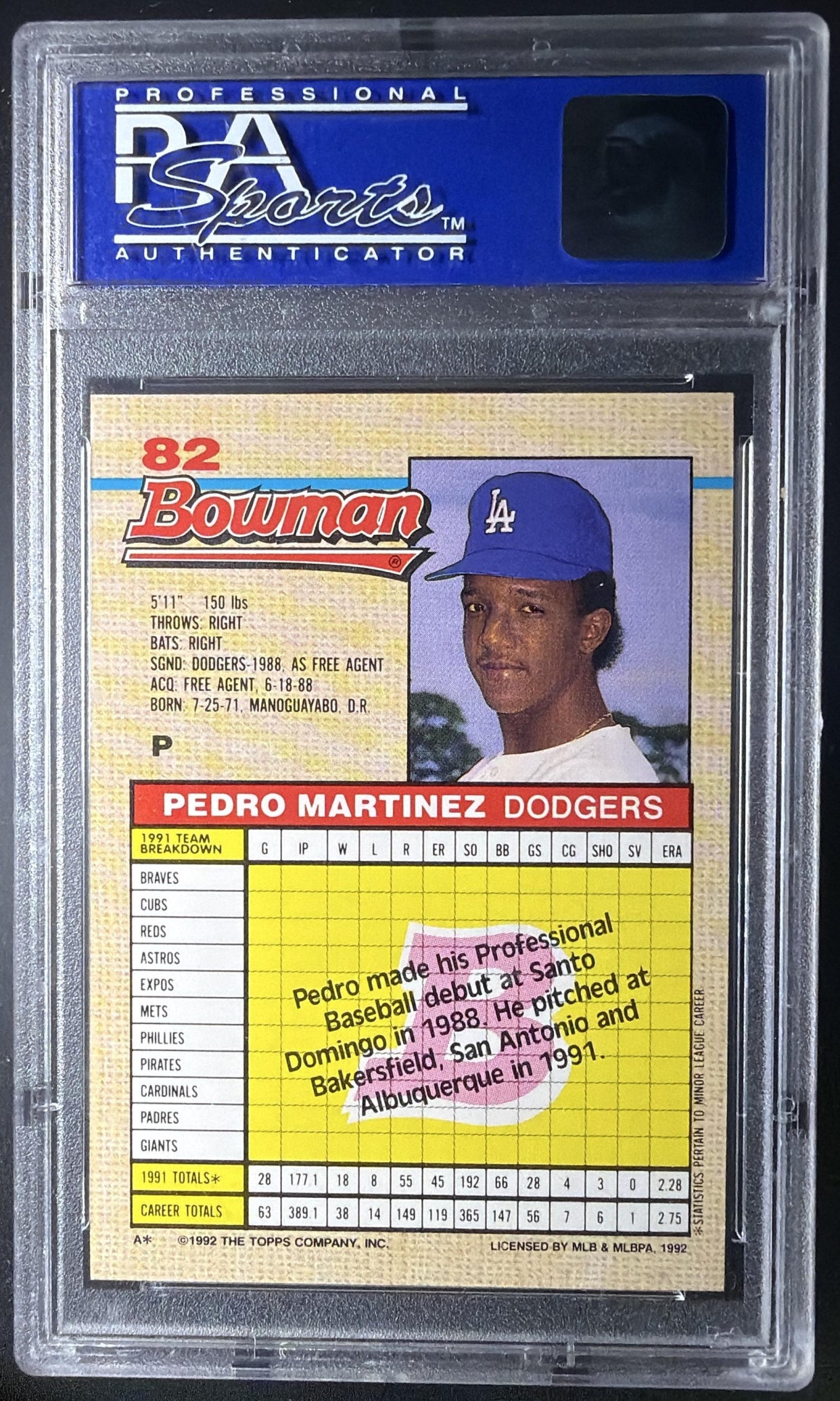 1992 Bowman Pedro Martinez #82 RC PSA 10