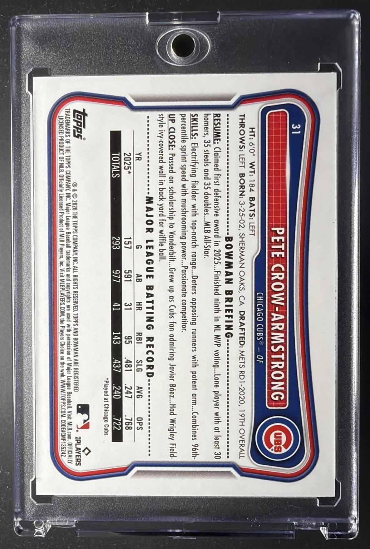 2026 Bowman Pete Crow-Armstrong #31 Black 6/10