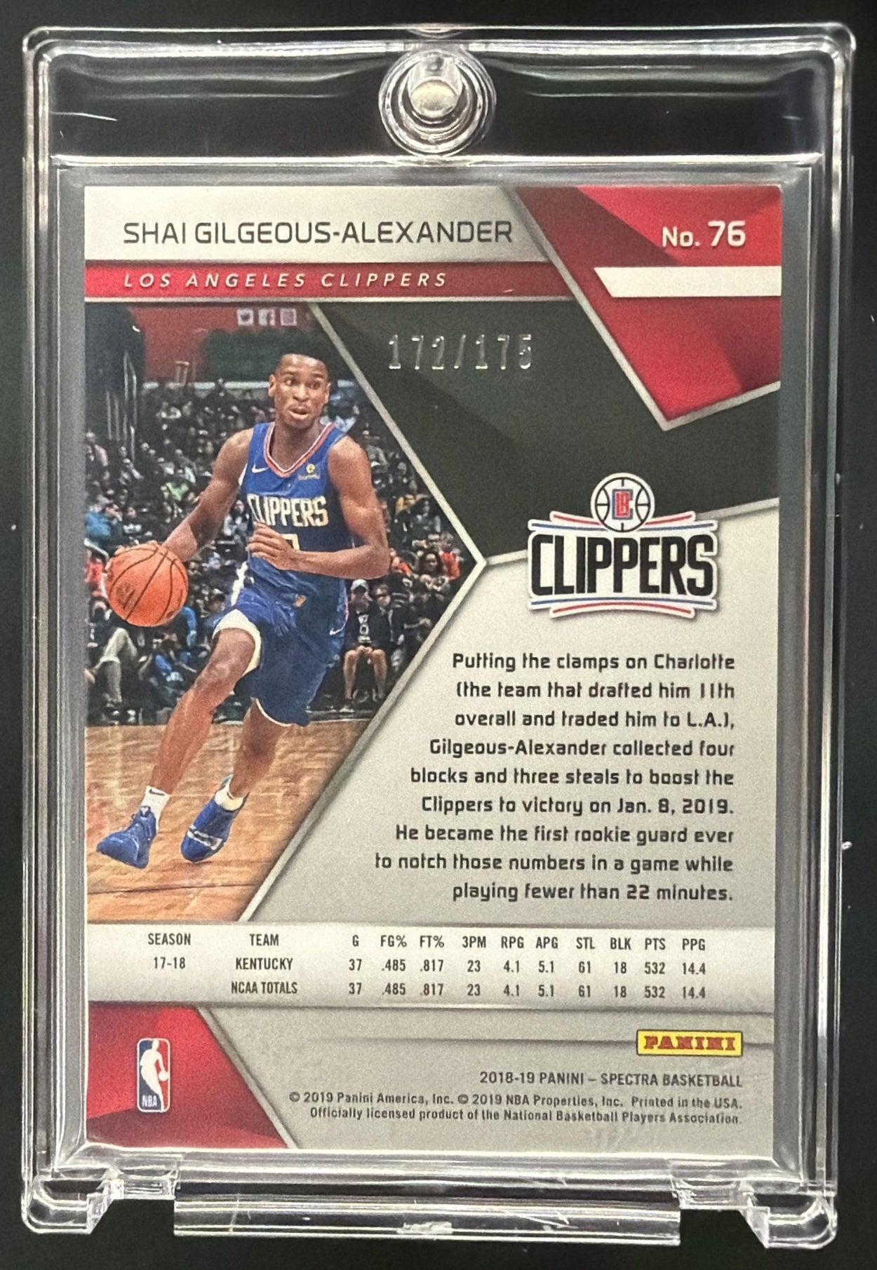 2018-19 Panini Spectra Shai Gilgeous-Alexander #76 /175 RC