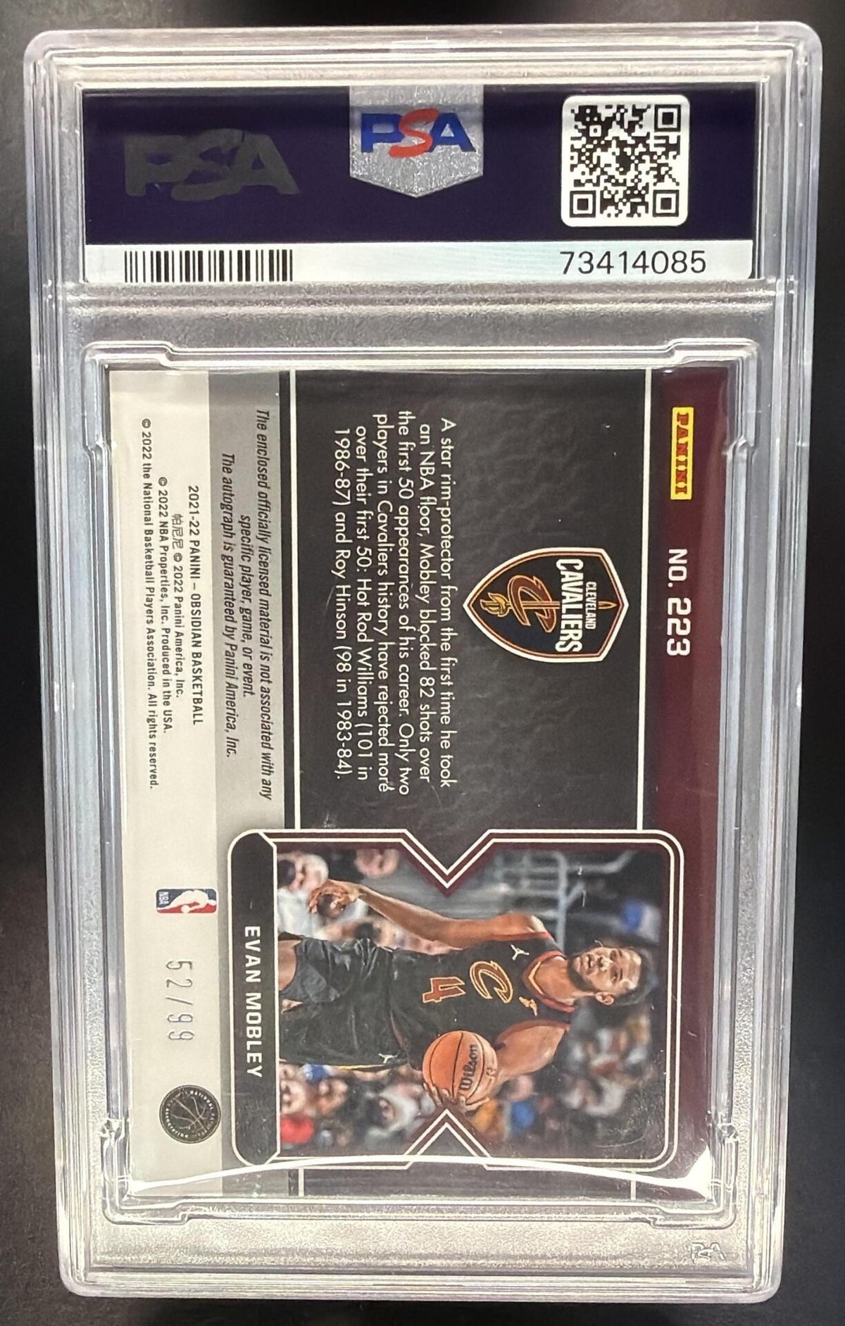 2021-22 Panini Obsidian Evan Mobley #223 52/99 Patch Auto RC PSA 9