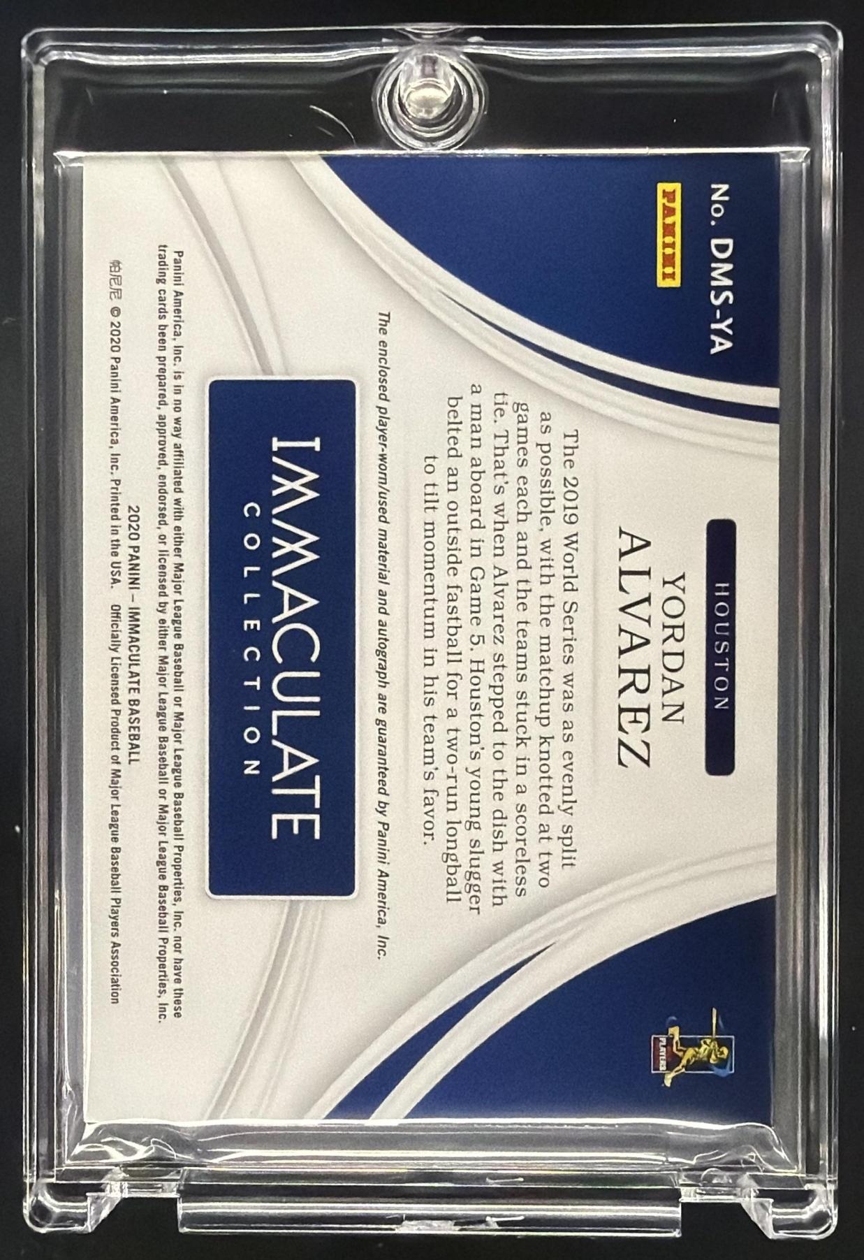 2020 Panini Immaculate Collection Yordan Alvarez #DMS-YA Rookie Dual /15 Auto