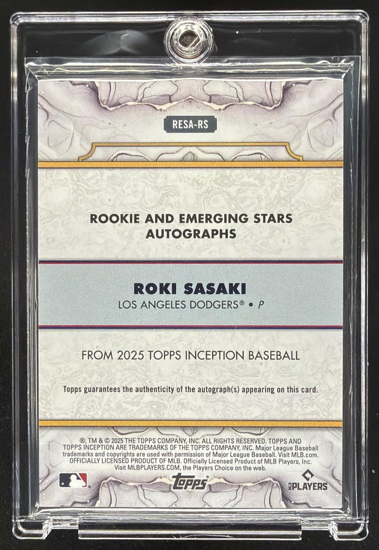 2025 Topps Inception Roki Sasaki #RESA-RS Rookies And Emerging Stars Auto Blue /25 RC