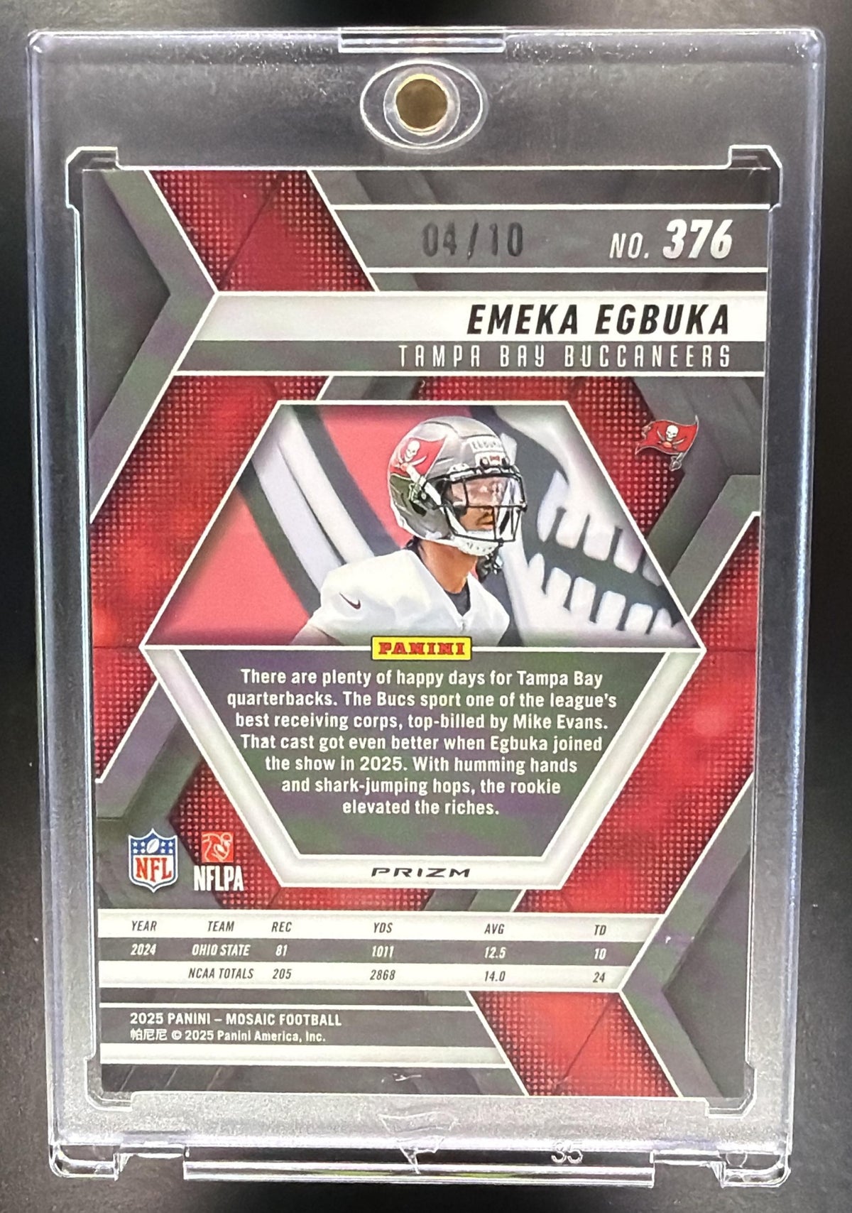 2025 Panini Mosaic Emeka Egbuka #376 Gold Wave Prizm 4/10 RC