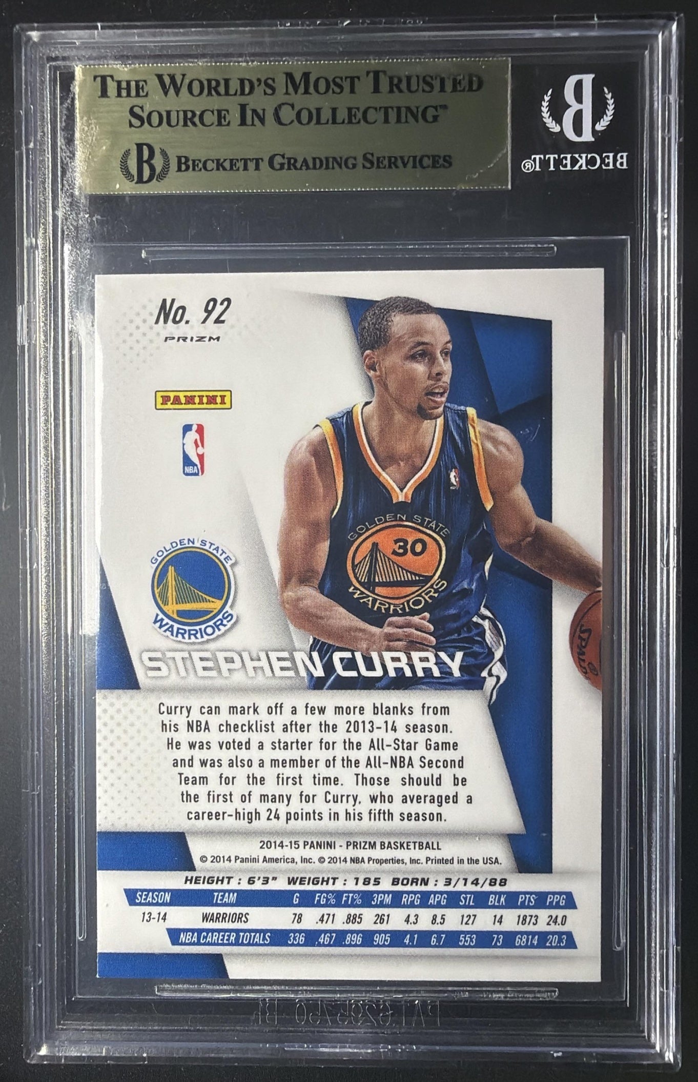 2014-15 Panini Prizm Stephen Curry #92 Prizm Blue and Green Mosaic BGS 9.5