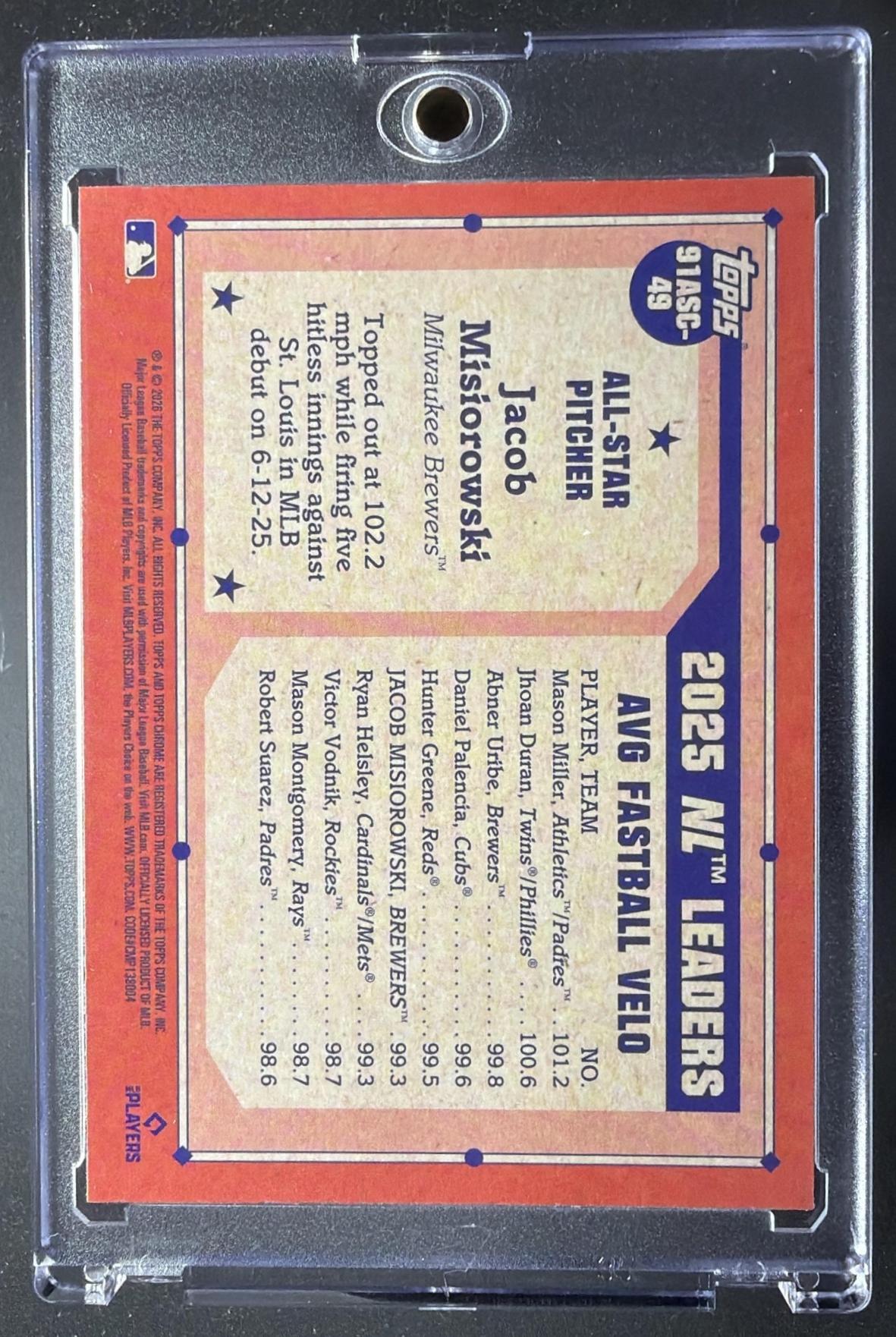 2026 Topps Series 2 Jacob Misiorowski #91ASC-49 1991 Chrome Silver Pack /199