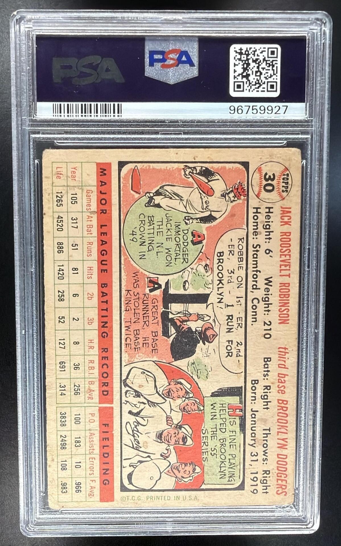 1956 Topps Jackie Robinson White Back #30 PSA 1