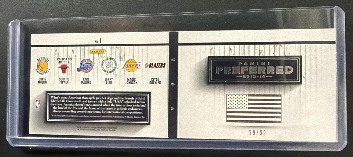 2013 Panini Preferred Chris Mullin Clyde Drexler Karl Malone Magic Johnson Larry Bird Scottie Pippen #1 USA /99