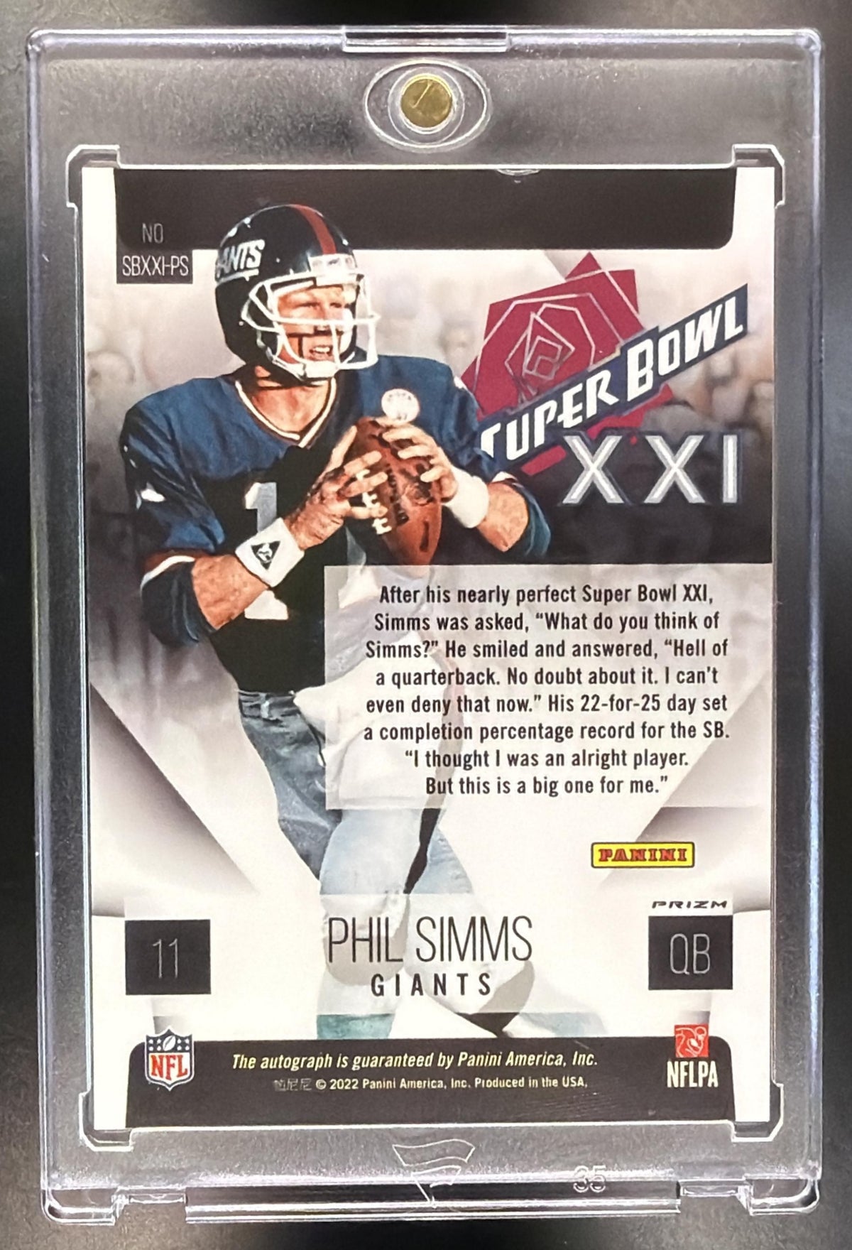 2023 Panini Donruss Phil Simms #SBXXI-PS Super Bowl Signatures Prizm Auto