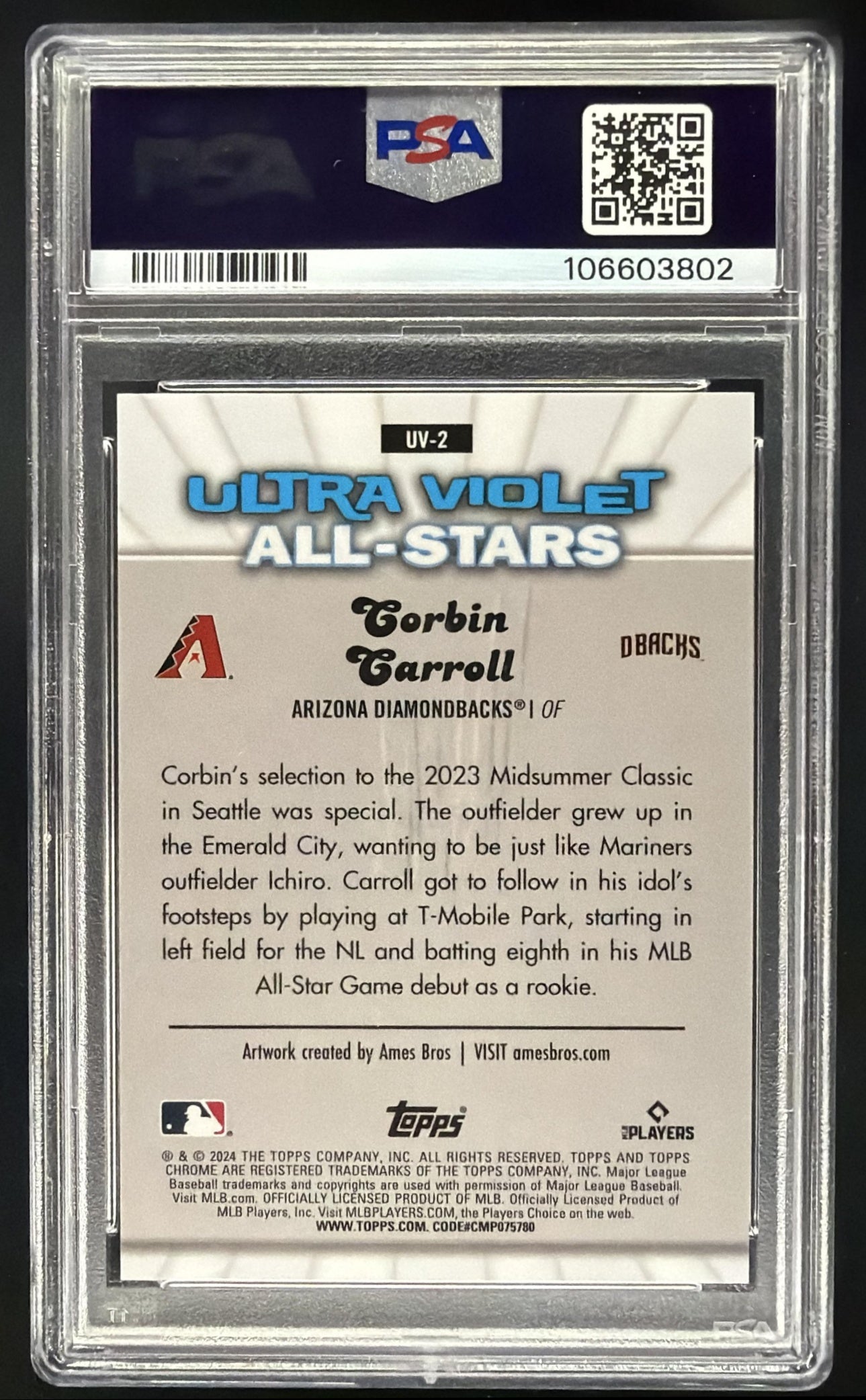 2024 Topps Chrome Corbin Carroll #UV-2 Ultraviolet All Stars Black Refractor /10 PSA 10