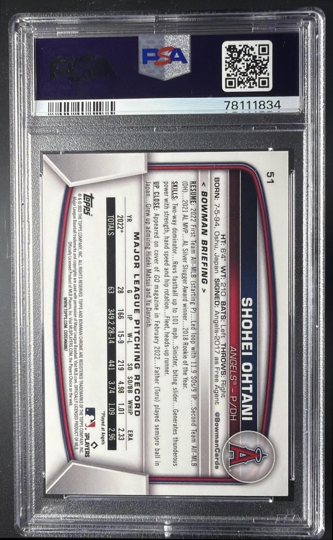 2023 Bowman Mega Box Shohei Ohtani #51 Pink Mojo Refractor /199 PSA 10