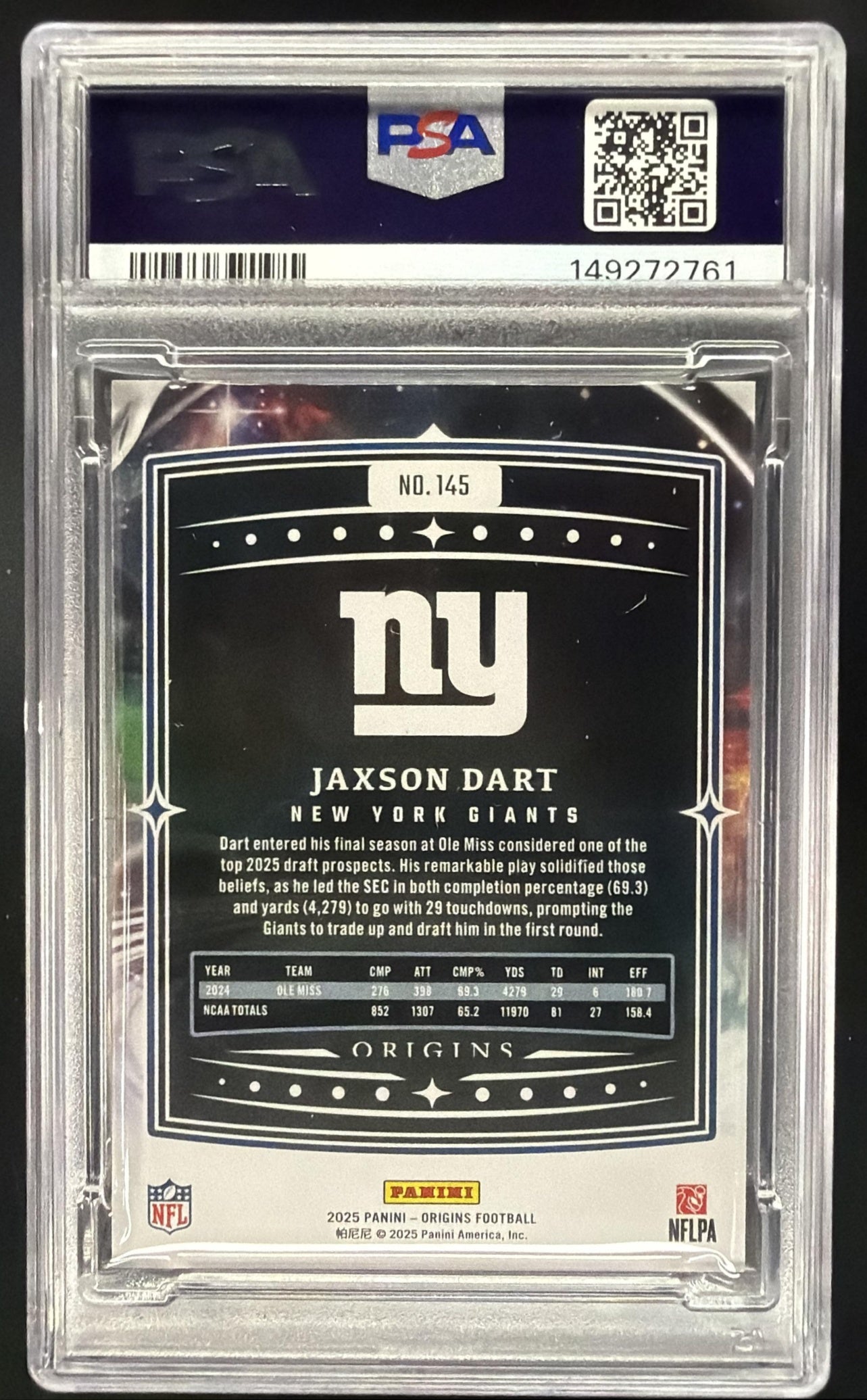 2025 Panini Origins Jaxson Dart #145 Rookie RC PSA 10